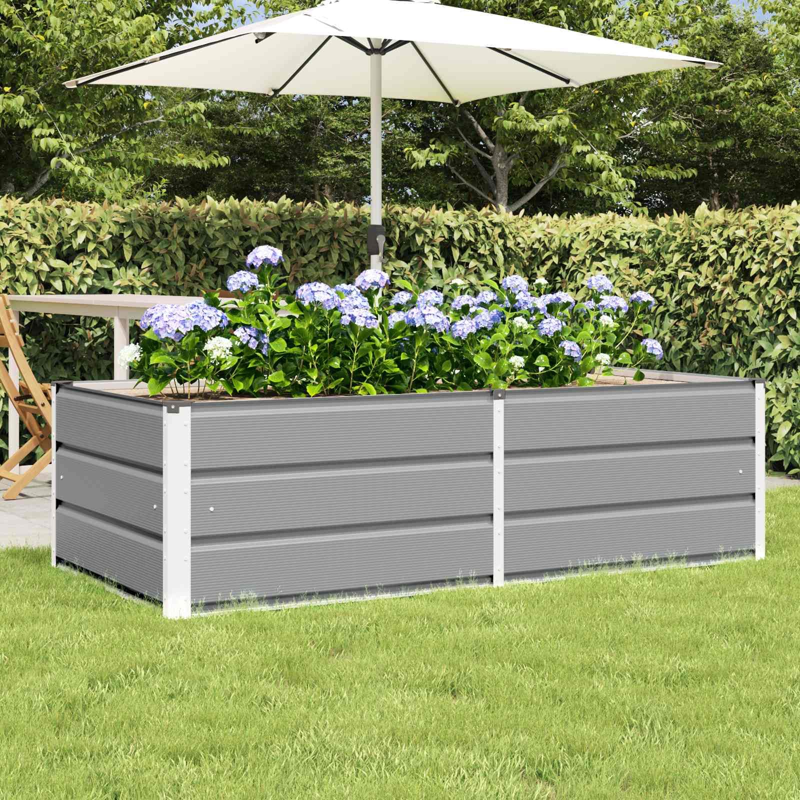 IKAYAA Metal Raised Beds Galvanised Raised Bed for Garden Raised Planters Outdoor Large for Growing Flowers,Herbs and Vegetables-Light grey-160 x 80 x 45 cm