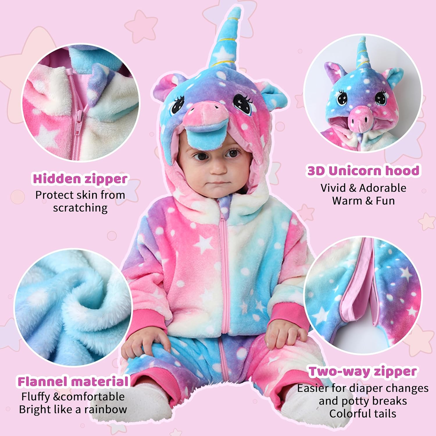 LOLANTA Toddler Girls One-piece Jumpsuit Infant Fleece Hooded Rompers Unicorn Costume Halloween Christmas Birthday Gifts - Image 4