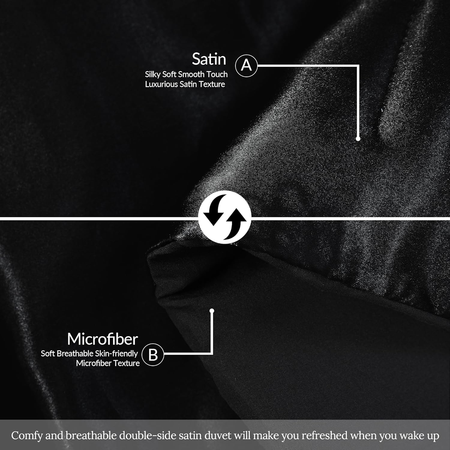 Whale Flotilla 3-Piece Reversible Silky Soft Queen Comforter Bedding Set, Luxurious Satin Comforters Full Size with 2 Satin Pillowcases, Lightweight Duvet for All Seasons, Black - Image 6