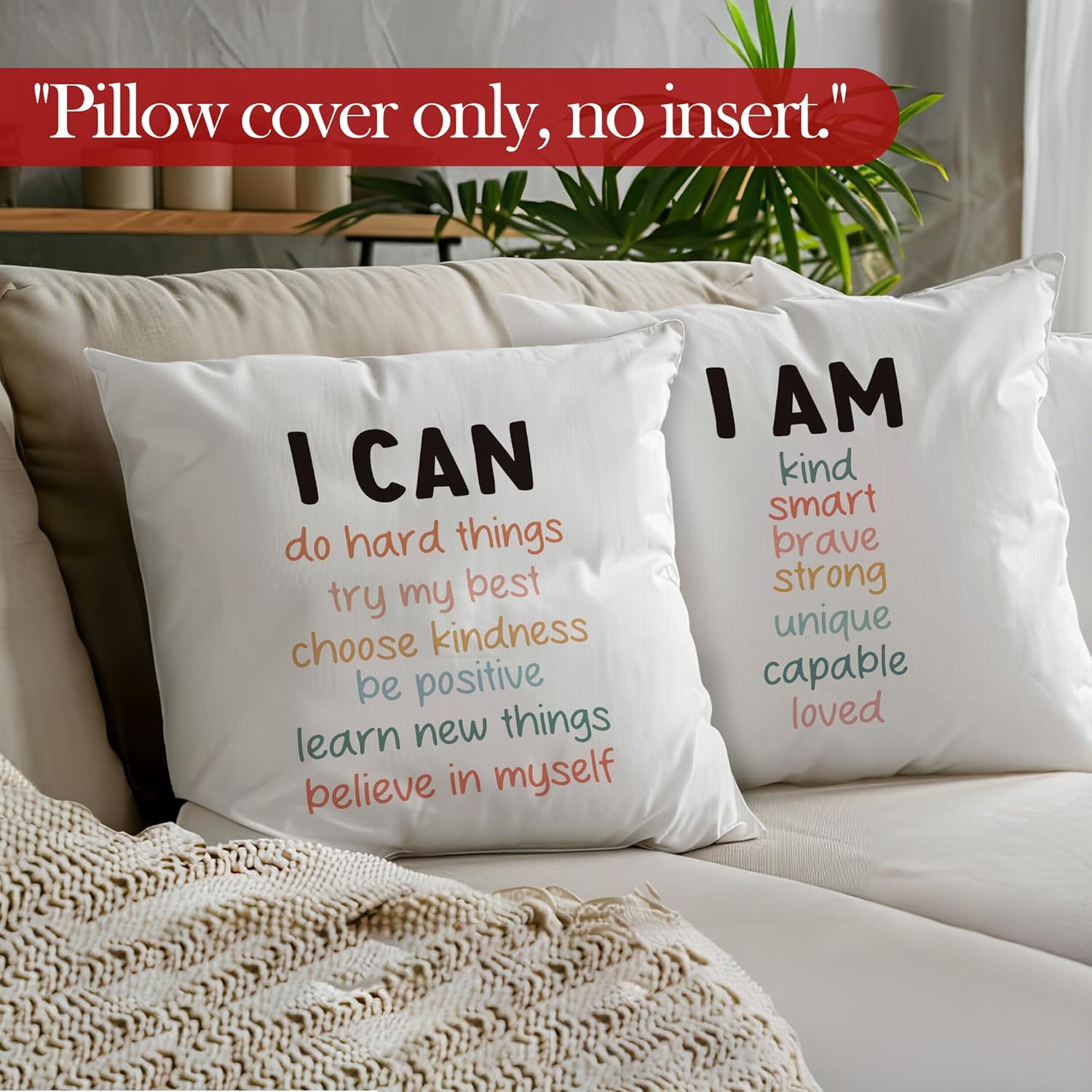 Boho Motivational Throw Pillow Covers, Inspirational Gifts, Positive Affirmation Decorative Pillowcases Cushion Cases for Kids Room Bedroom Home Office Decor, 18x18 Pillow Covers Set of 3 - Image 4