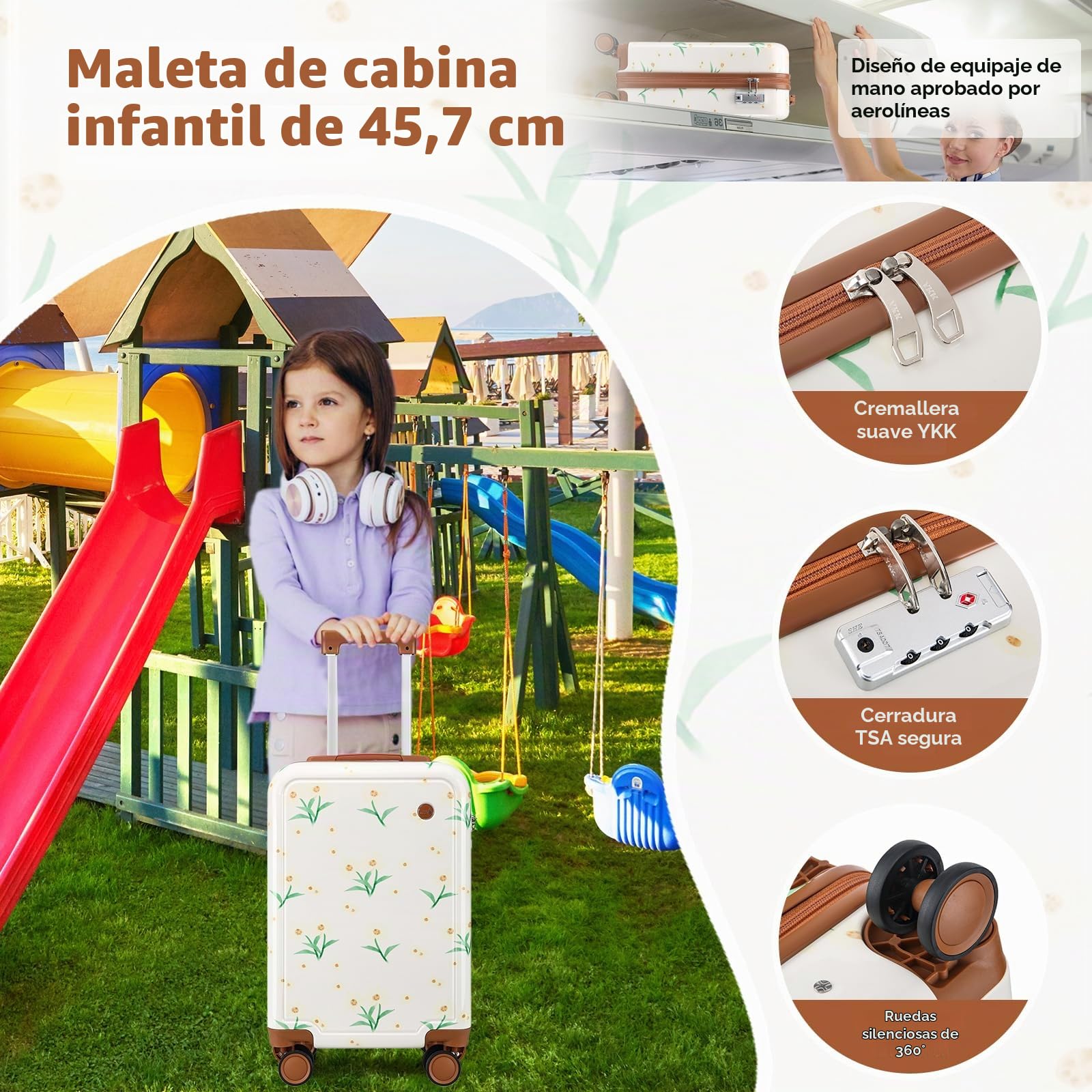 Sea choice Equipaje Infantil Maletas de Viaje Duradero para Niños Maleta con 4 Ruedas Dobles Cierre TSA Juego de Maletas con Mochila Infantil Bolsa (Margarita, Blanco Margarita)