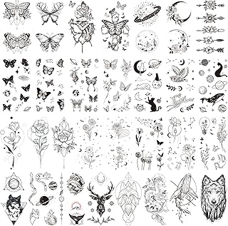 HOWAF Temporary Tattoos for Women Girls, Black Butterfly Temporary Tattoos Butterfly Tattoos Flower Tattoos Animal Planets Waterproof Tiny Fake Tattoos Realistic Tattoo Stickers for Women Adults Kids