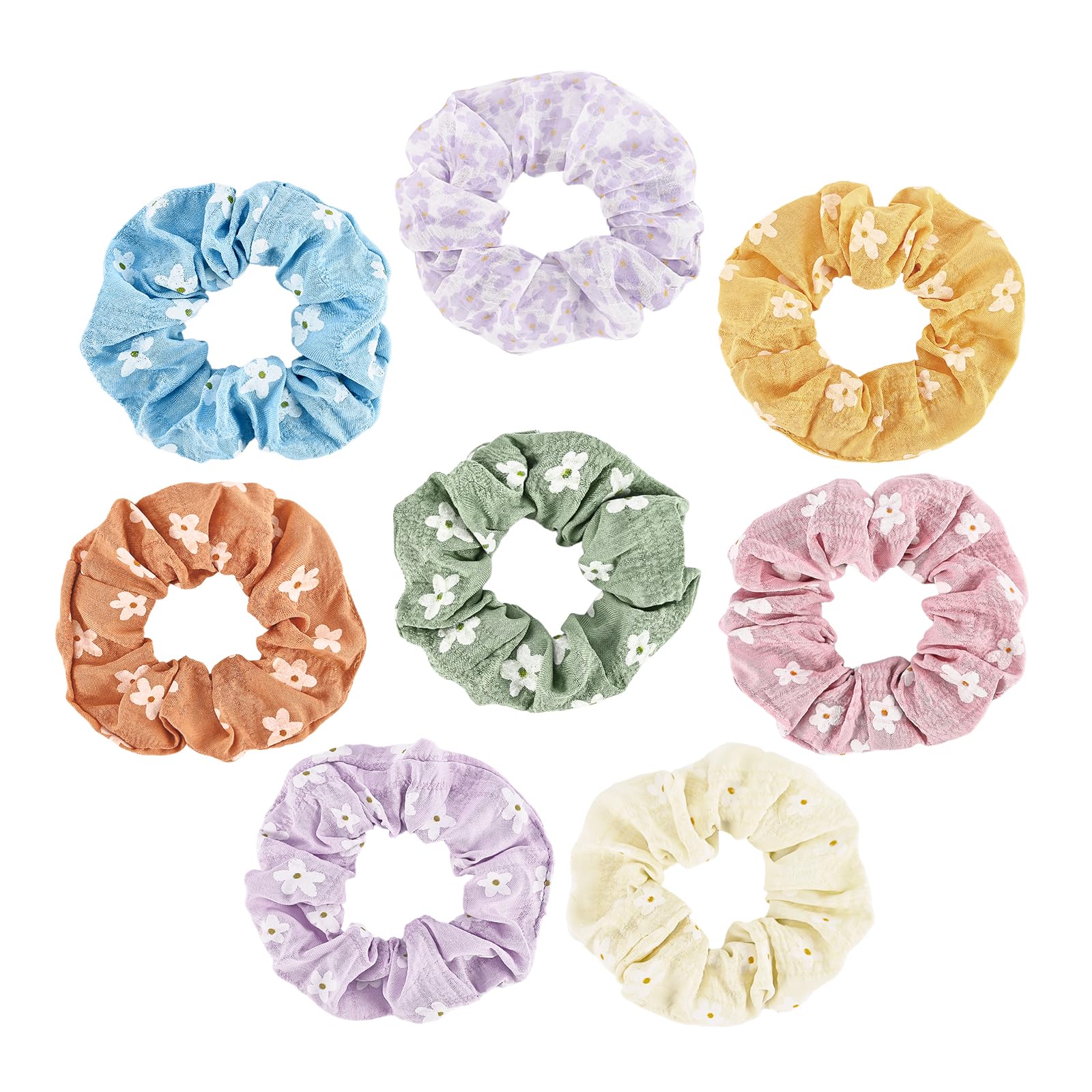 Yonchic 8-Piece Flower Print Scrunchies for Women Girls, No Damage Elastic Hair Ties, Bulk Ponytail Holder Hair Bands, Fashion Rubber Band Hair