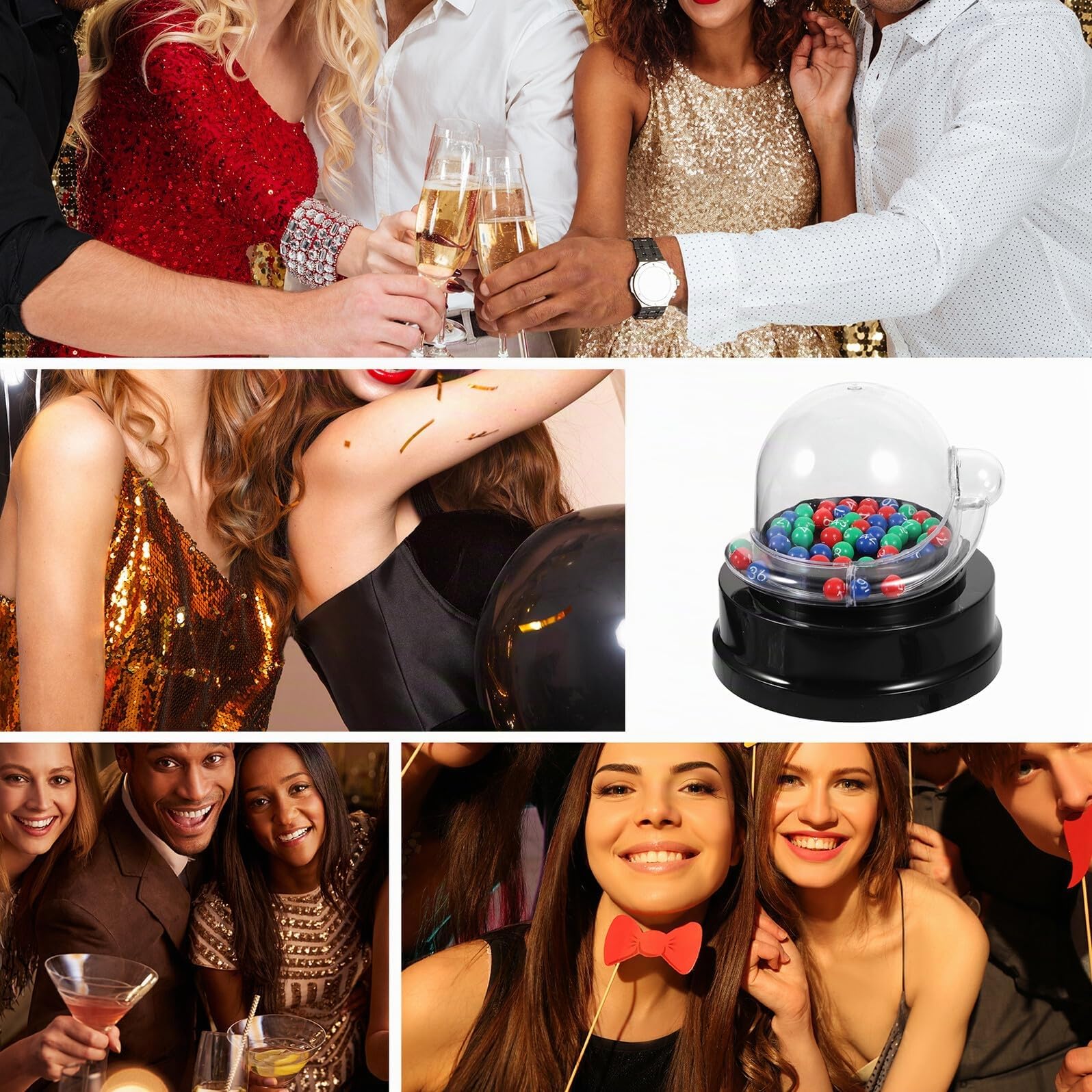 ibasenice Electric Lottery Machine Automatic Bingo Cage Ball Selector Black | ABS and PP plastic, automatic button draw, clear viewing globe, battery operated, compact size for travel and party tables