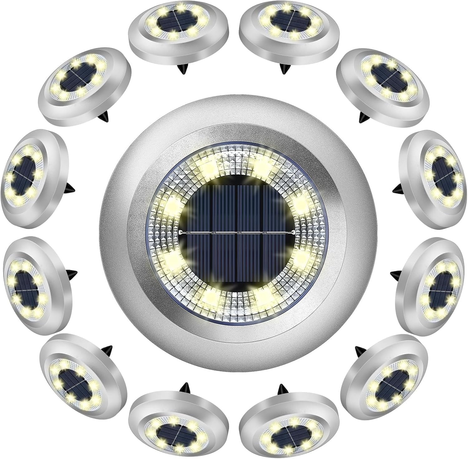 Lot de 12 lampes solaires de sol, lampes solaires à énergie solaire, pour extérieur, paysage, allée, pelouse, marches, terrasses, allée, cour, escaliers, clôtures, étanche (blanc chaud)