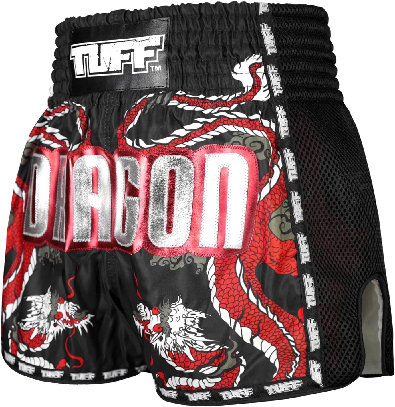 Tuff Sport Retro Muay Thai Shorts Boxing Shorts Classic Slim Cut MMA Kickboxing Workout Set Clothing Training (S, TUF-MSC115-BLK)