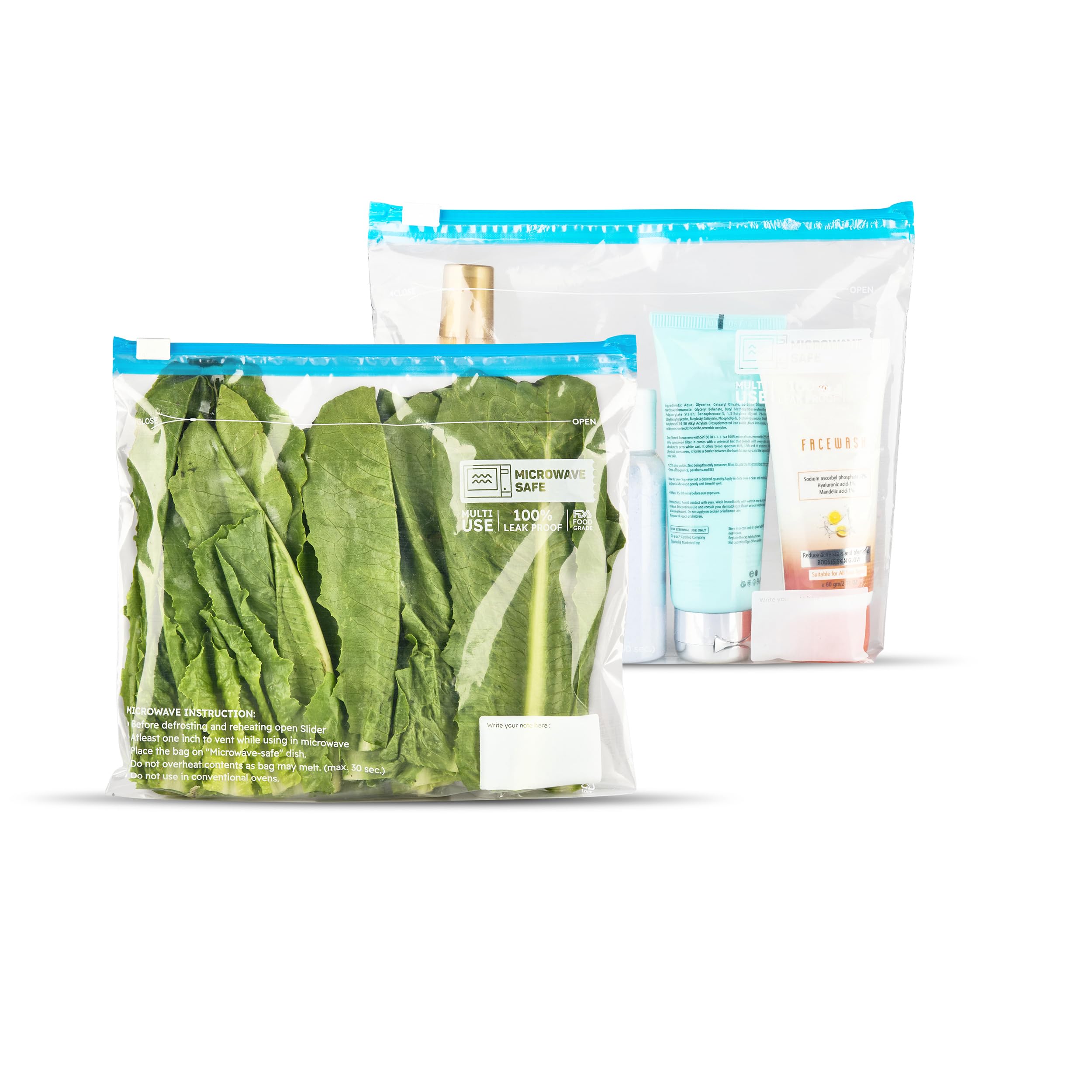 Ziplock Bags for Travel Packing & Fridge Storage | Vegetable Bag for Fridge | Small Ziplock Bags (21.3 x 18 cm) | Pack of 5 | Leak Proof, Food Grade Plastic | Microwave Safe-image-18