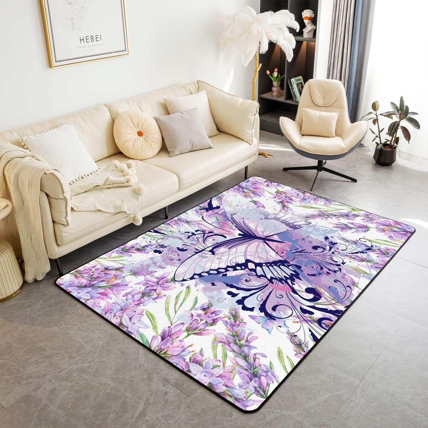 Tapis de salon poils ras facile à nettoyer et antidérapant motif floral 3D 120x160cm