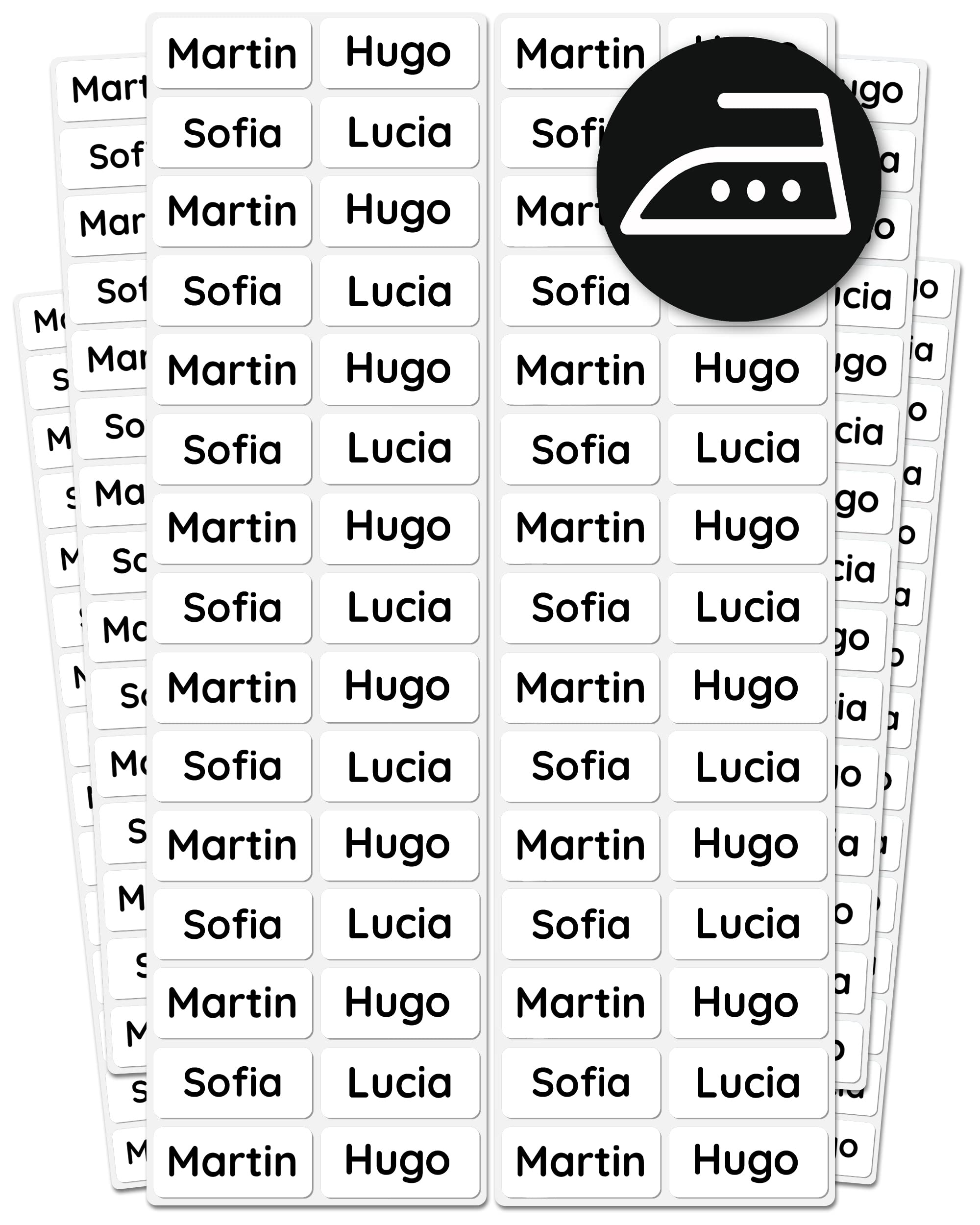 melu kids® Etiquetas para ropa personalizadas (100 piezas, unicolor) - etiquetas ropa niños para planchar - etiquetas personalizadas para ropa lavables a máquina - Blanco