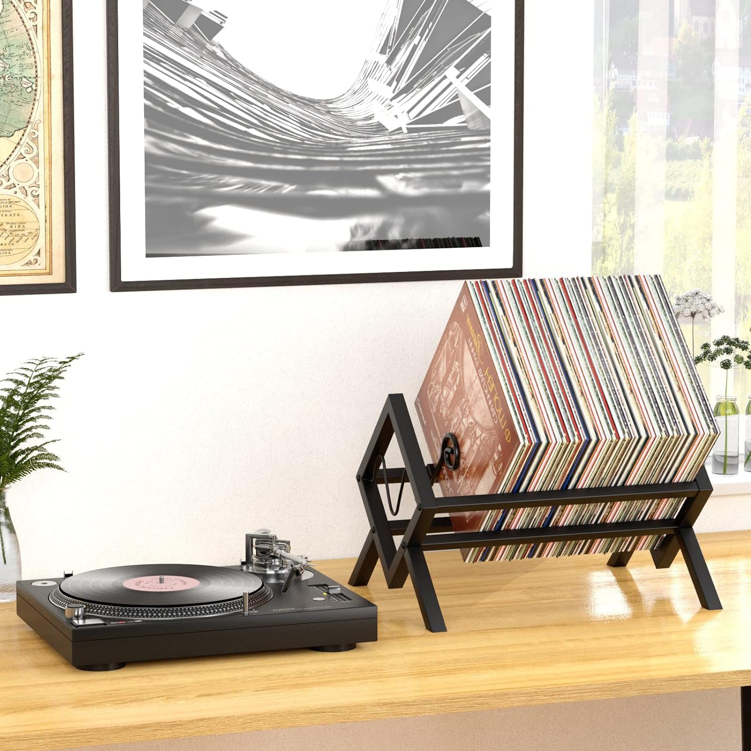 JANE EYRE Vinyl Record Stand, Metal Vinyl Record Holder for 80-100 LPs, Vinyl Storage Rack and Audio Album Shelf - Image 3