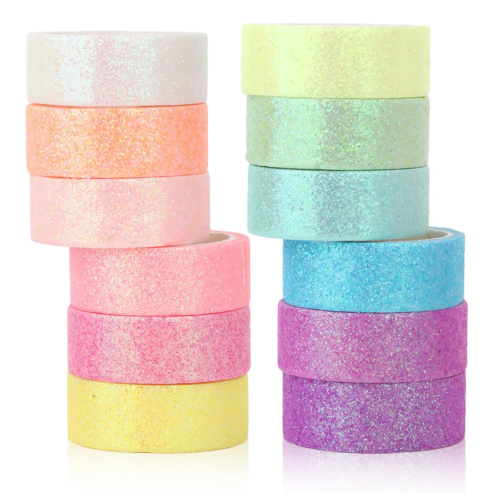 Fogbush Washi Tape, 12 Rolls Fashion Tape, Scrapbook Accessories, Glitter Parchment Paper, Colourful Bullet Journal Accessories, Adhesive Tape, Colourful Tape (12 Colours)
