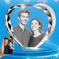 Vista 8 de Corazón de fotos de cristal 3D, regalo personalizado para el día de San Valentín, aniversario, cumpleaños, parejas, vidrio grabado con láser 3D