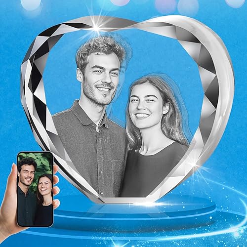 HAN'S LASER Foto de cristal 3D, Día de San Valentín personalizable, aniversario, cumpleaños, regalos para parejas, regalos personalizados con tu