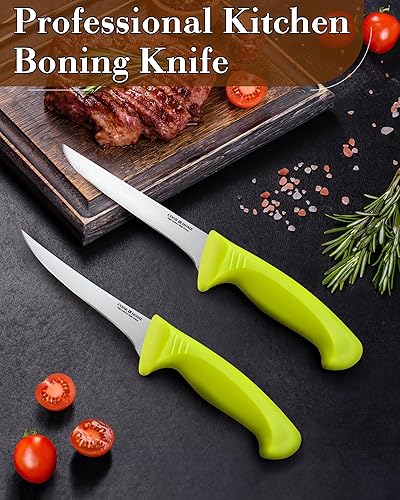Vista 61 de Cook N Home Juego de cuchillos de deshuesado de 6 pulgadas, acero inoxidable de alto carbono, flexibles curvados y rectos, cuchillos de cocina de 2