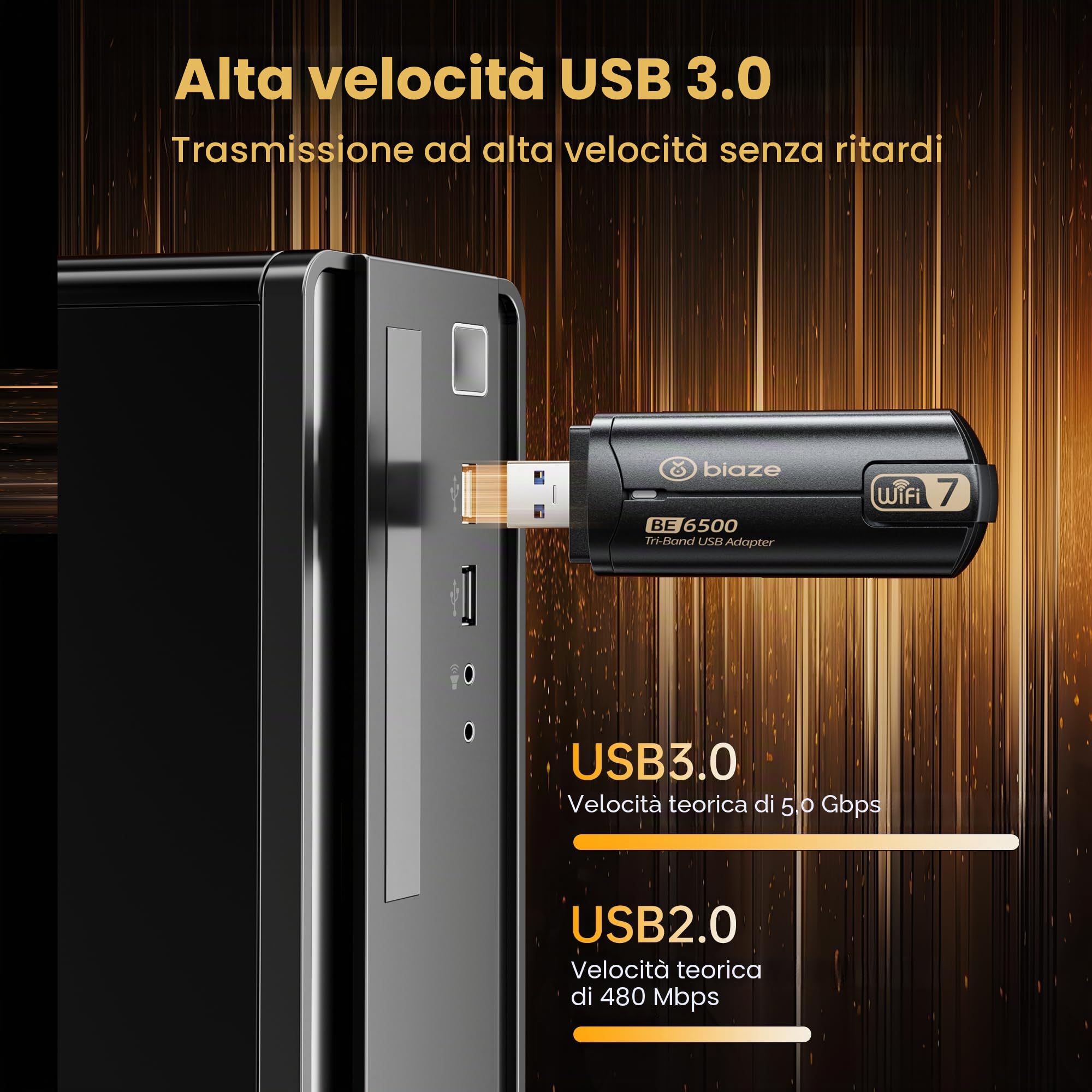 UK20 WiFi 7 Dongle, USB 3.0 WLAN Stick per PC Windows 10/11, 2.4G/5G/6G, crittografia WPA3, MU-MIMO, OFDMA, adattatore WLAN