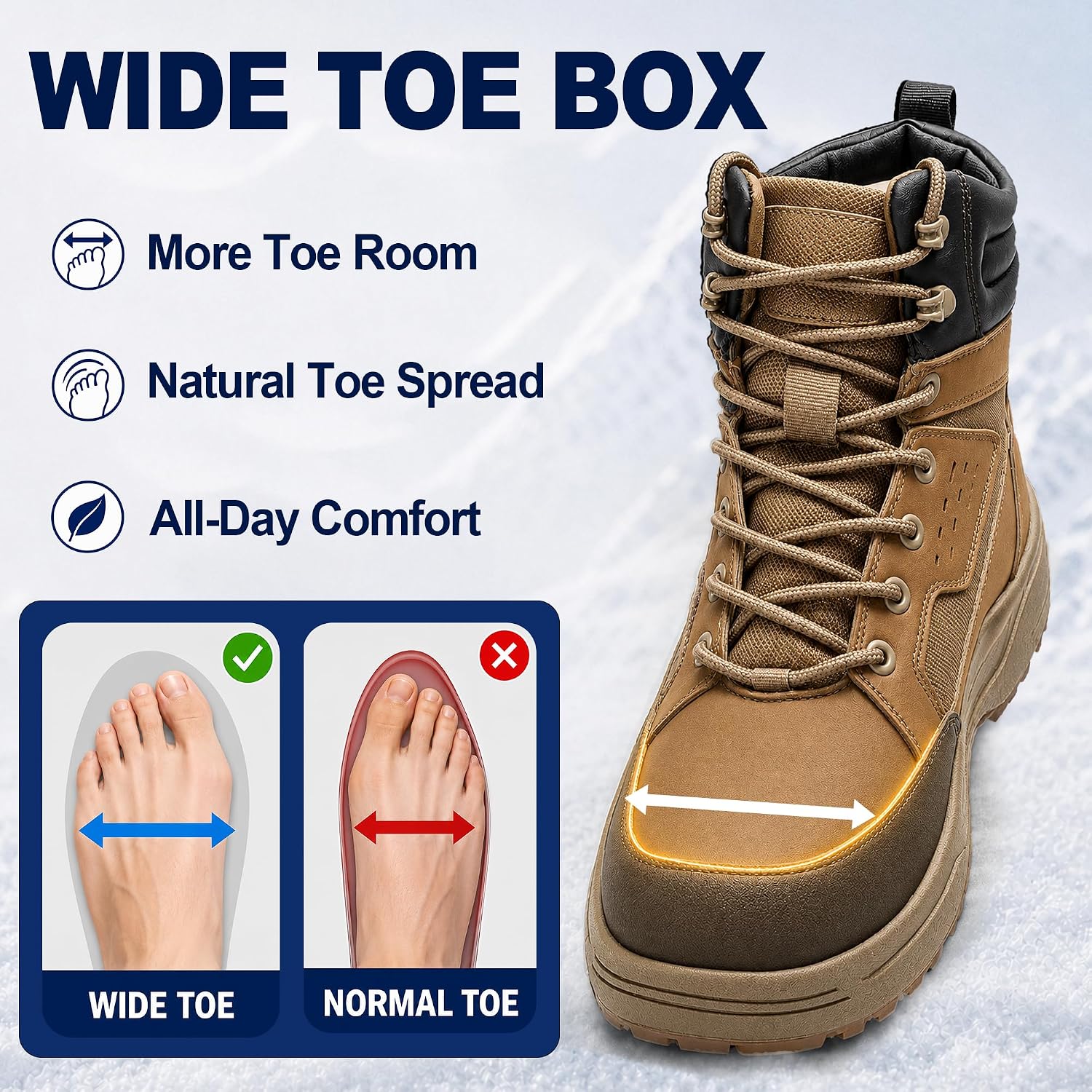 Men's Genuine Shearling Lined Winter Snow Boots Waterproof Leather Lightweight Design Anti-Slip Black Warm Boots for Cold Weather