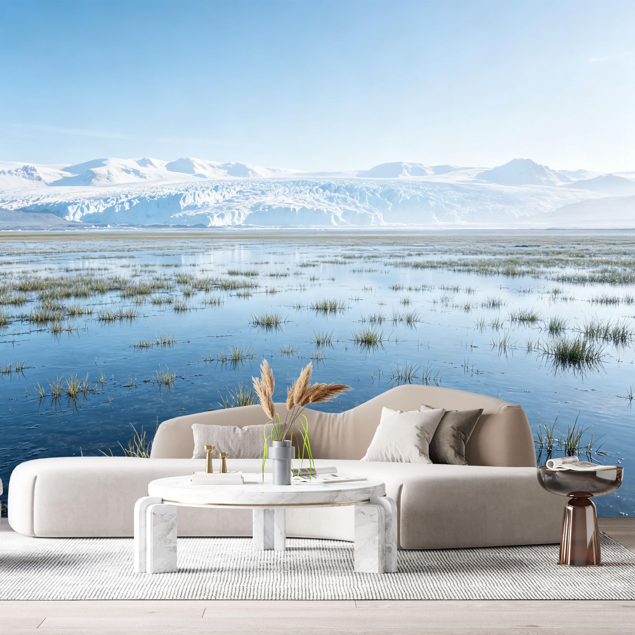 Custom Size Wall Murals Arctic Lake Landscape Snowy Mountain Glacier Horizon Reflection SelfAdhesive Wall Fabric Removable Large Wallpaper for Photo Living Room