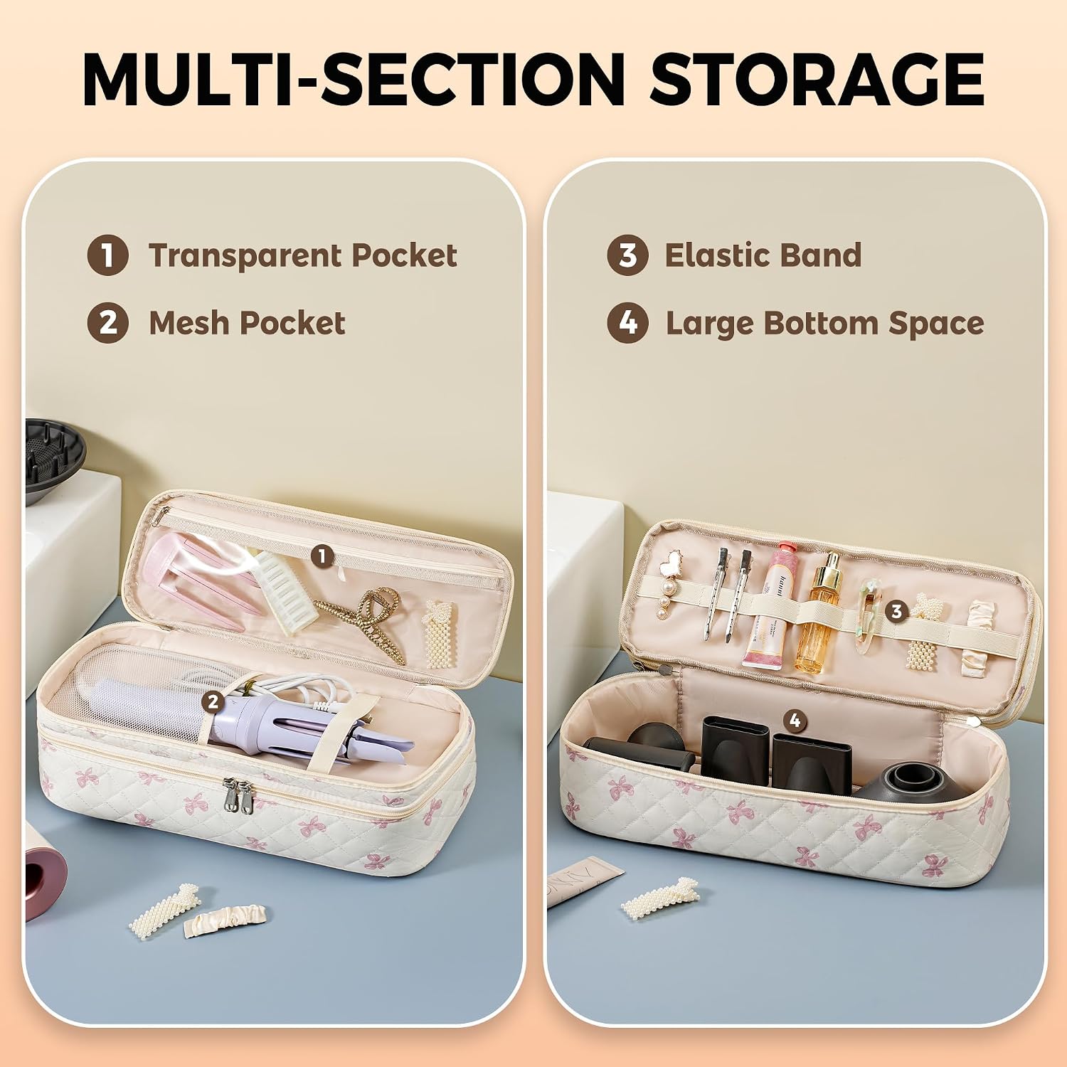 Double-Layer Hair Tools Travel Bag for Shark Flexstyle, Pink Bow image 4