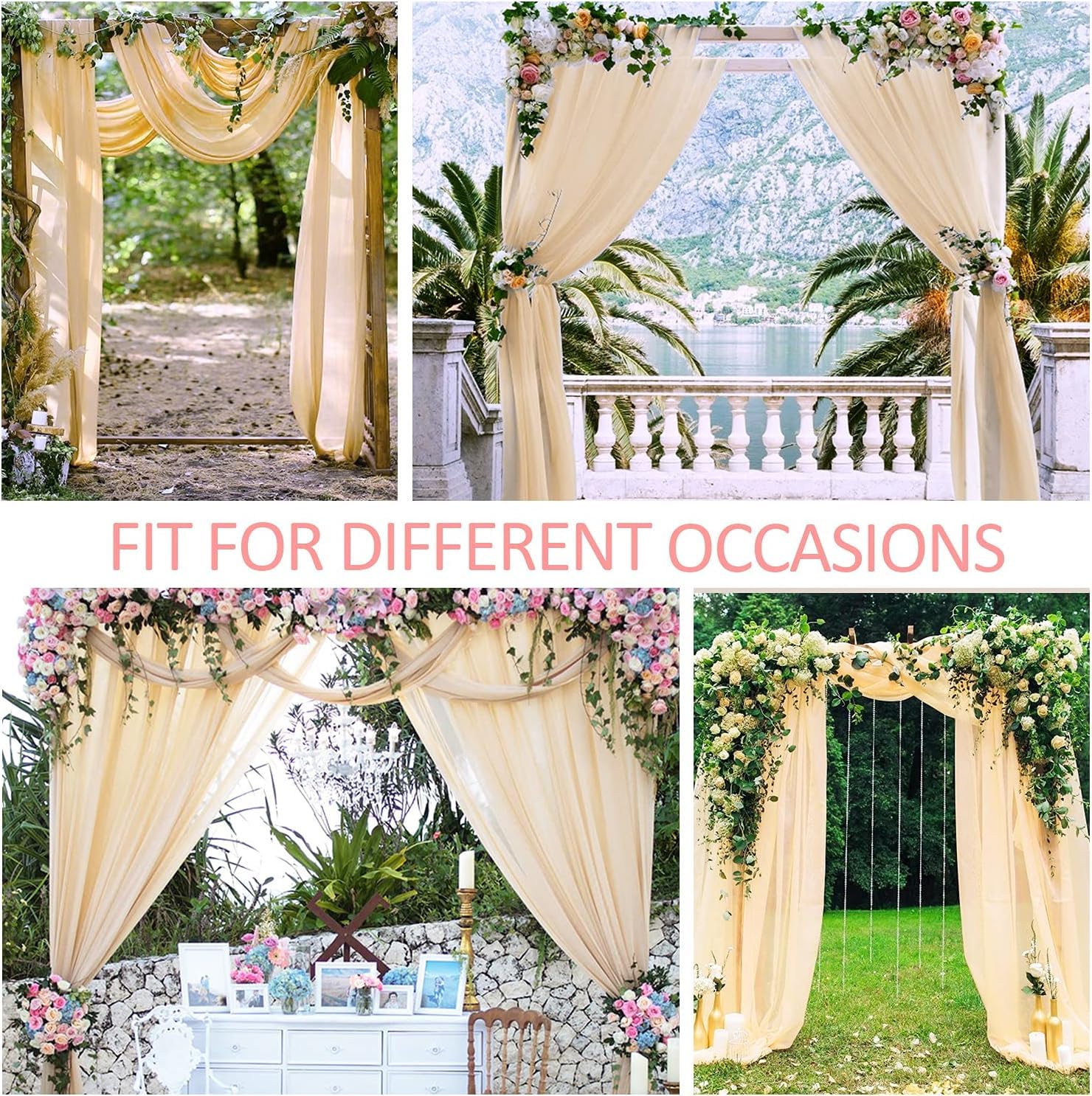 Champagner Chiffon Vorhang, 75 x 1000 cm, transparente Hochzeitsvorhänge, Foto-Hintergrund, Transparenter Tüll, Hochzeitsdeko, elegante Fensterdekoration, Partyartikel