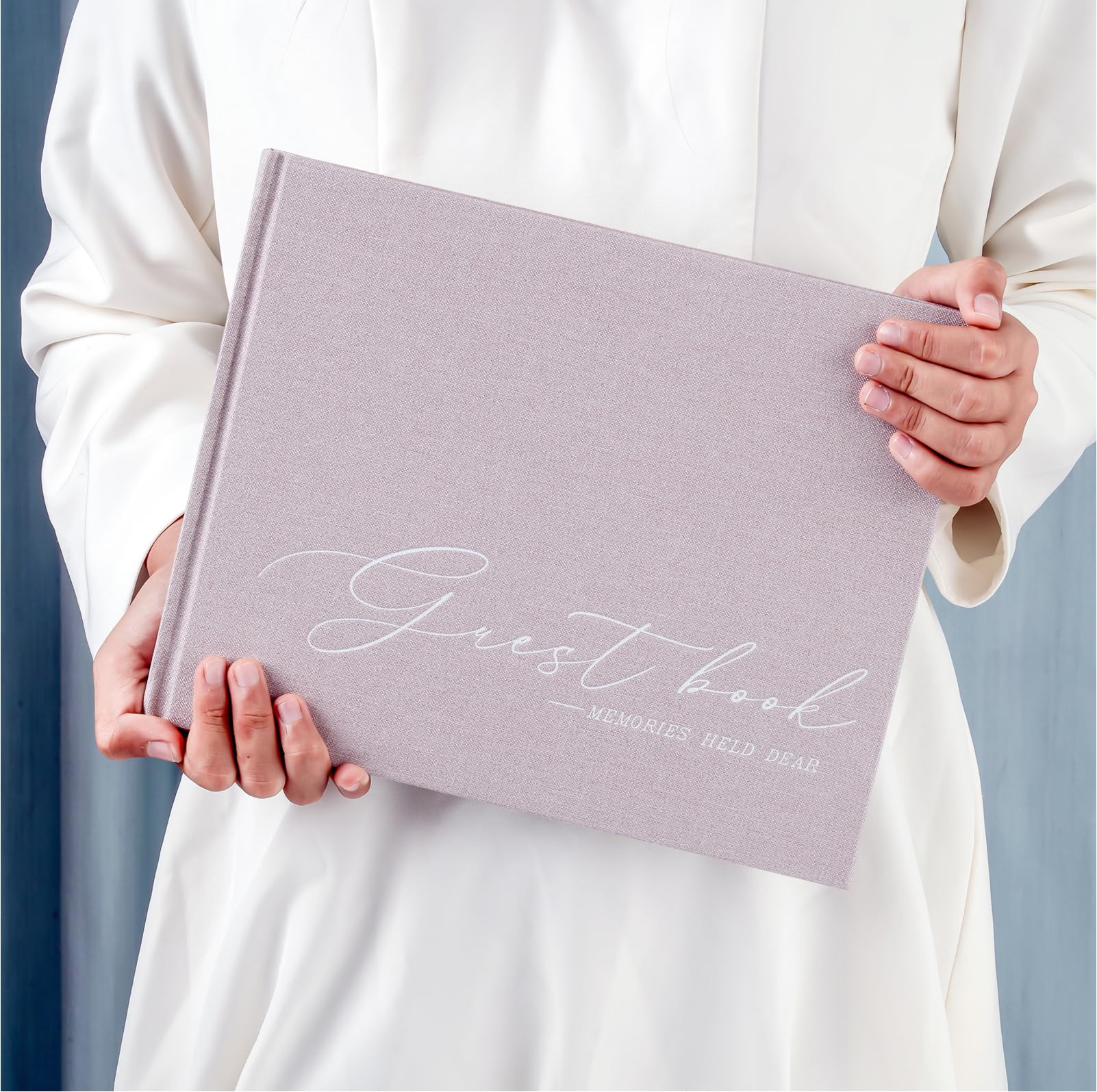 Libro de invitados de boda para recepción y baby shower – Elegante libro de visitas con cubierta de lino para fotos y firmas Polaroid con tarjeta "Please Sign" y esquinas de fotos, 100