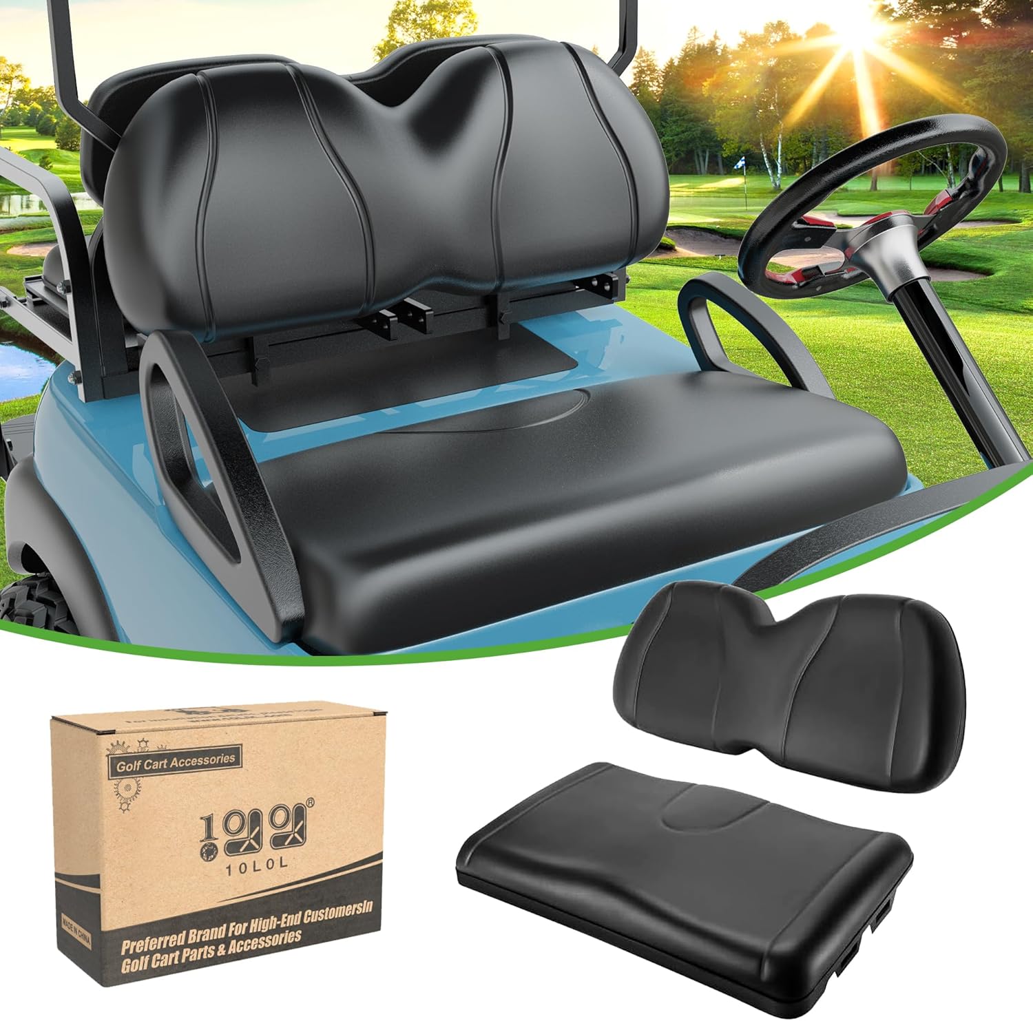10L0L Golf Cart Front Seat Cushion & Backrest for Golf Cart Club Car Precedent (2004-2011) Premium Sponge Comfortable Soft