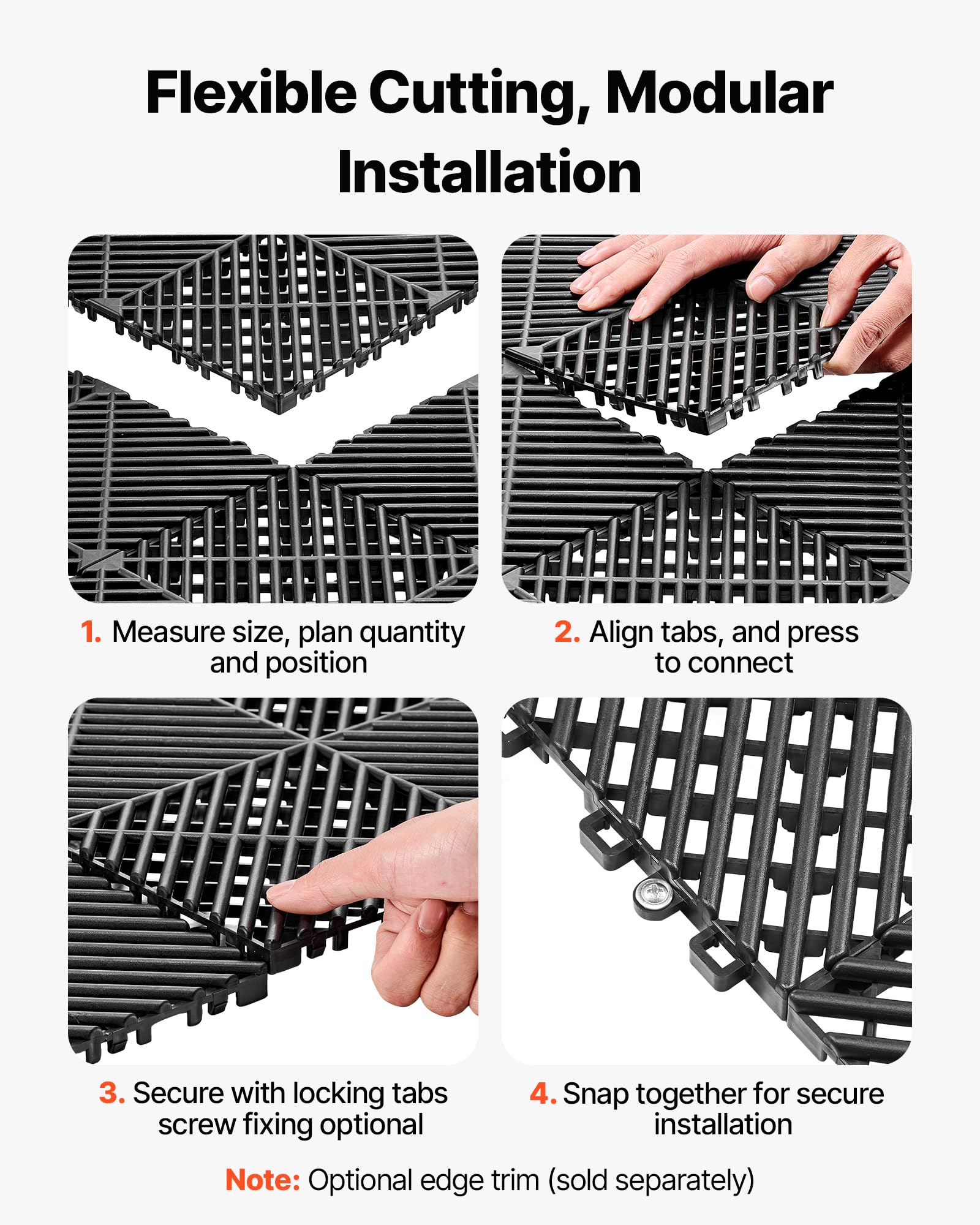 VEVOR Baldosas para Garaje Entrelazadas, 310 x 310 mm, Paquete de 12 Piezas, Azulejos de Drenaje de Polipropileno, Autoventilado, Antideslizante, Suelo Modular para Cocina Piscina Baño, Color Negro