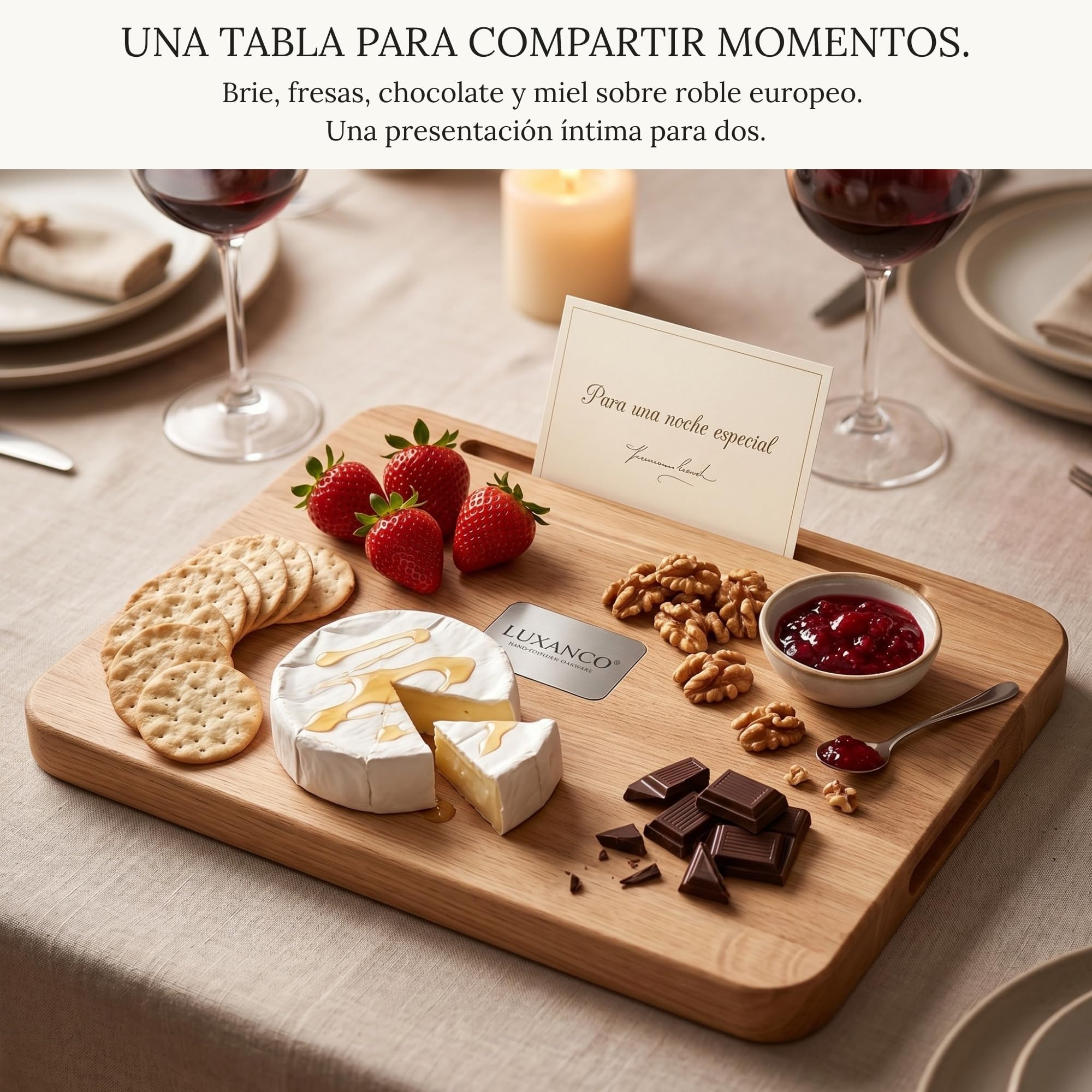 Tabla De Cortar Madera Roble Macizo Profesional 42x30cm Soporte Tablet Integrado Tabla Cocina Grande Reversible Bandeja Servir Quesos Embutidos Cutting Board Wood Antibacteriana FSC