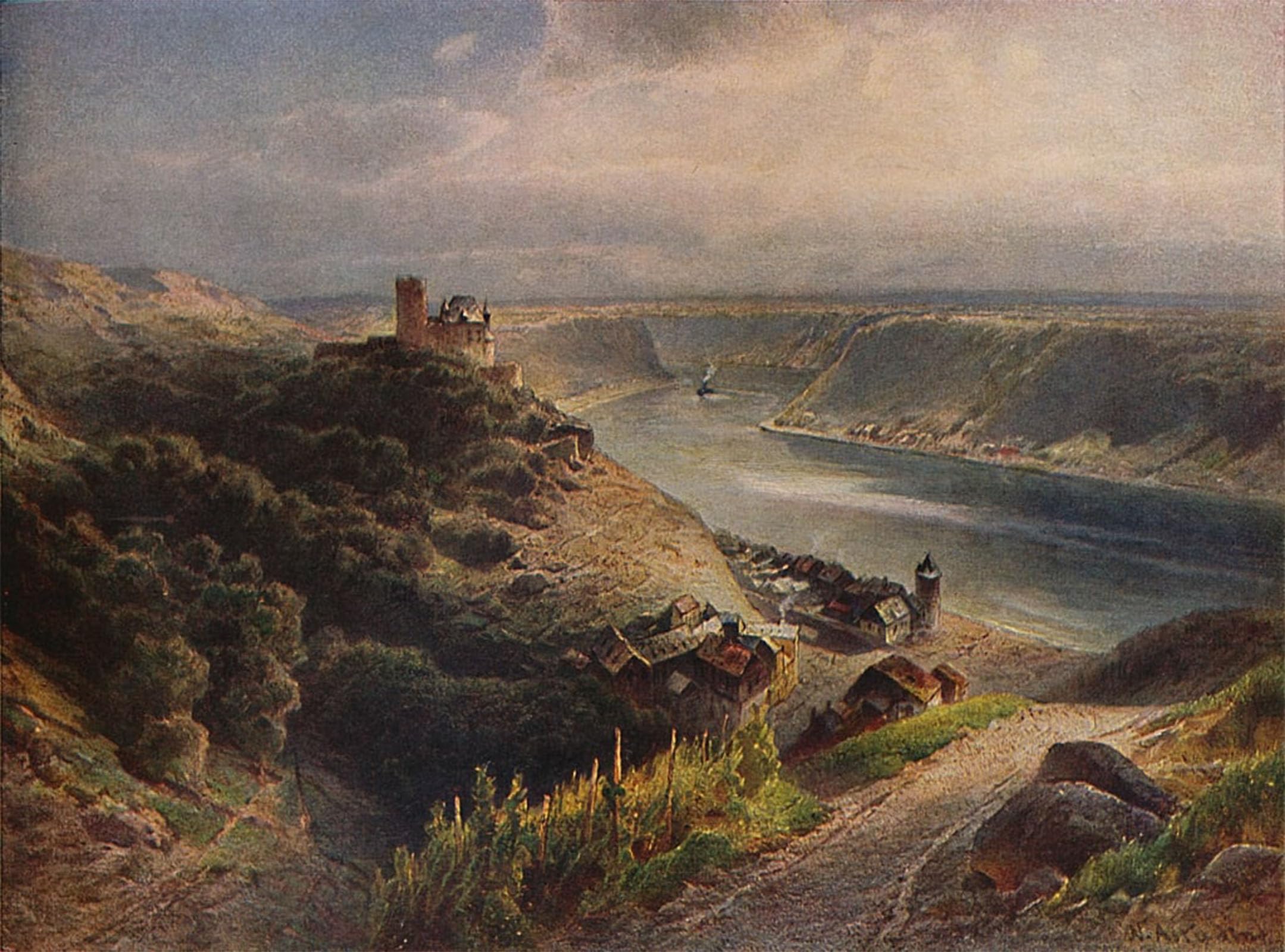ARTXLXXBN Famous Print Painting Colorful Art Print Katz Castle Overlooking the Lorelei by Nicolai Astudin Canvas Art Decorations for Home Decor 60x90cm
