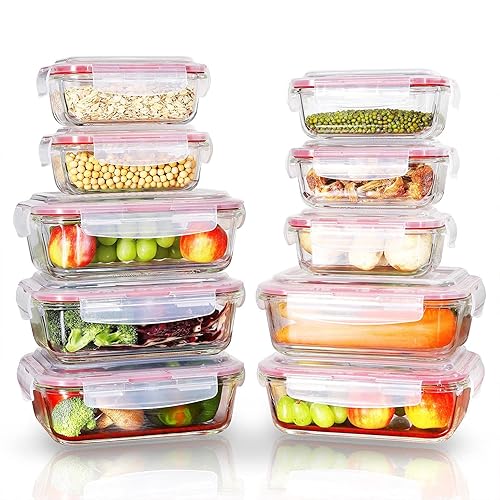 Vinsani Glass Food Storage 10-Pack Containers Rectangle Food Meal Prep Lunch Boxes with Lids Airtight Heat Resistant Leakproof Lid BPA-Free Dishwasher Microwave Oven Freezer Safe - 10 piece Set 2