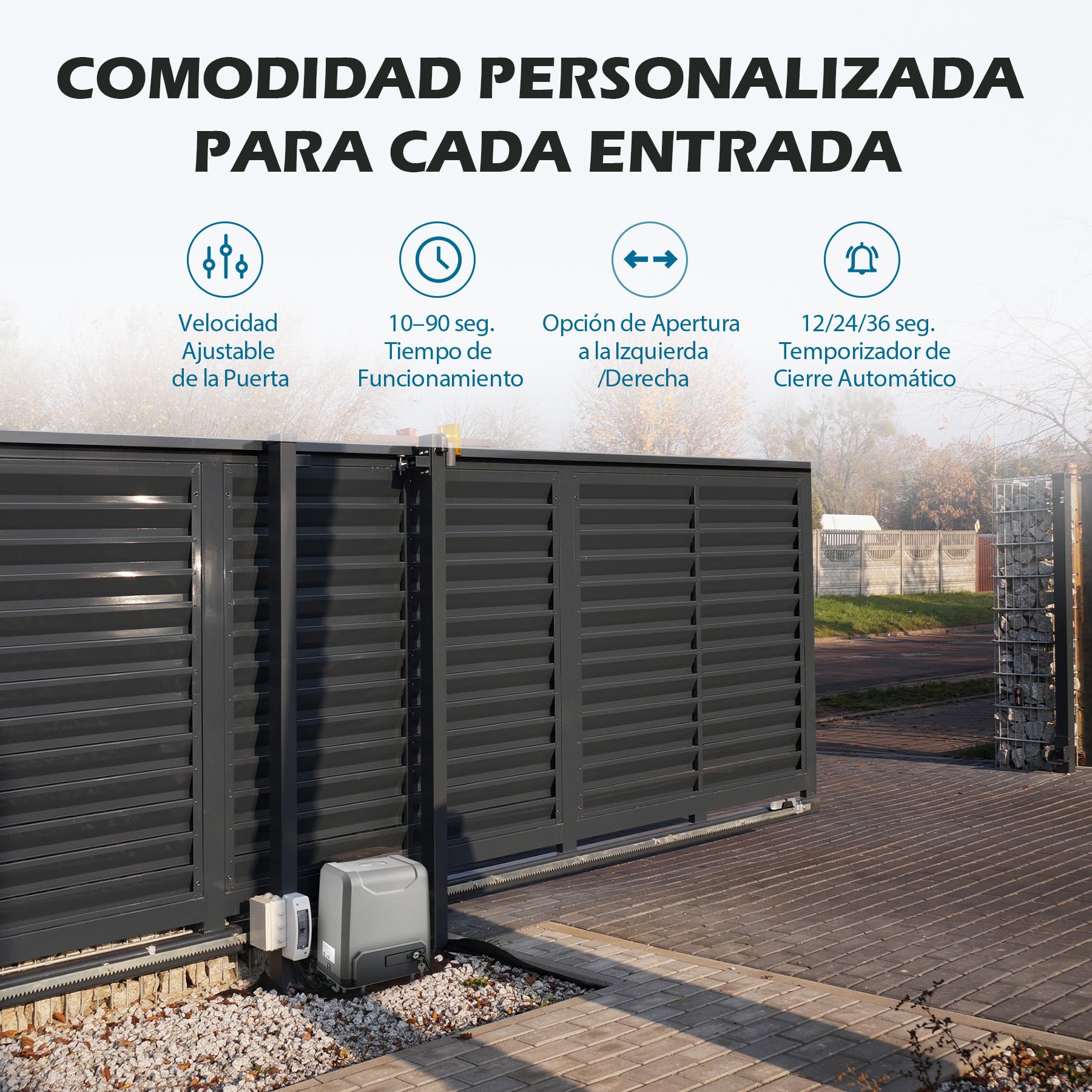 CO-Z 400W Motor Puerta Corredera 1000KG Motor para Puerta Corredera con 12x0.33M Cremallera de Nailon, 2 Control Remoto y Sensores Infrarrojos + 1m Cremallera de Nailon Más