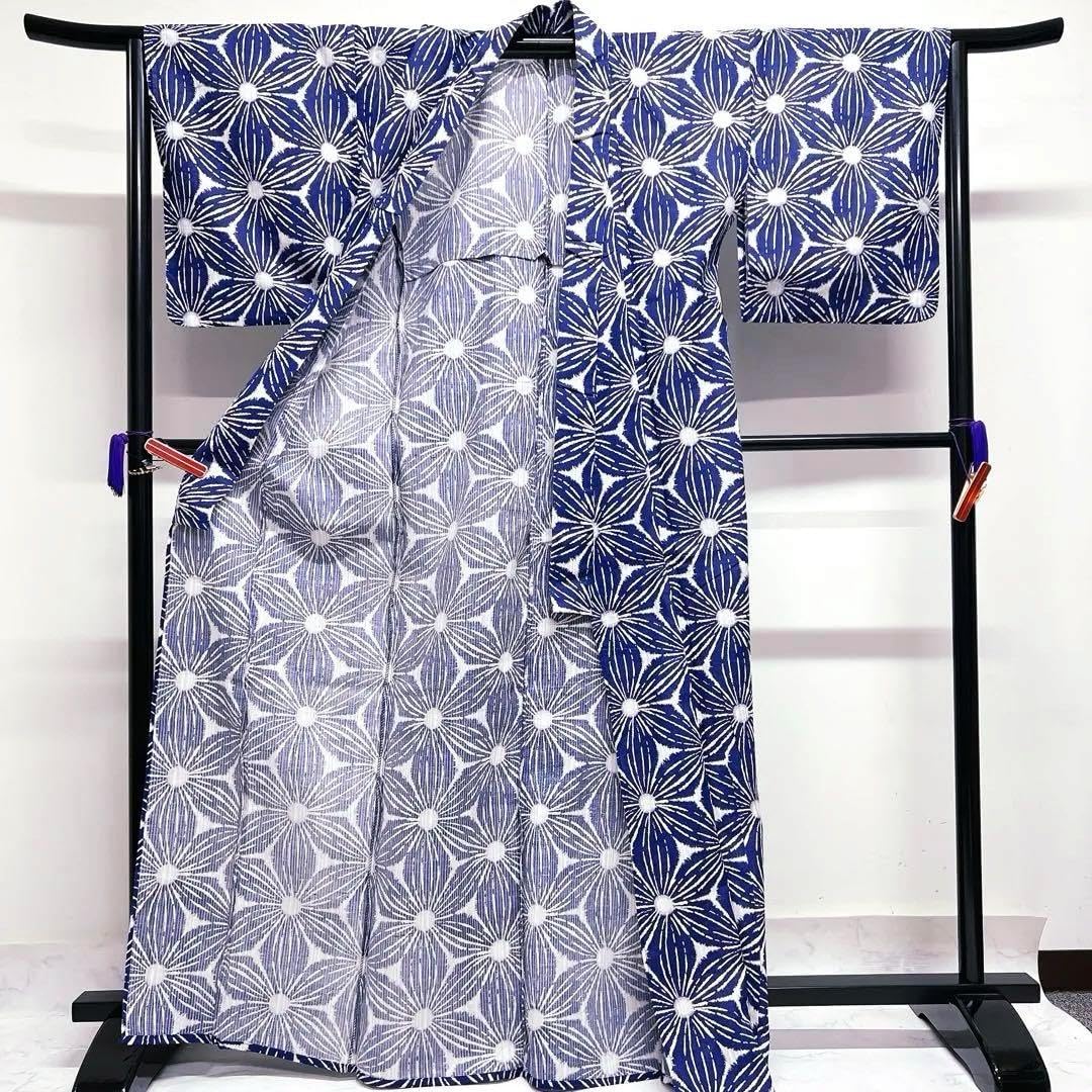 浴衣　綿麻　麻の葉模様　着物　008k 浴衣 綿麻 麻の葉模様 着物 008k 綿麻着物✴︎麻の葉 着物風浴衣(綿