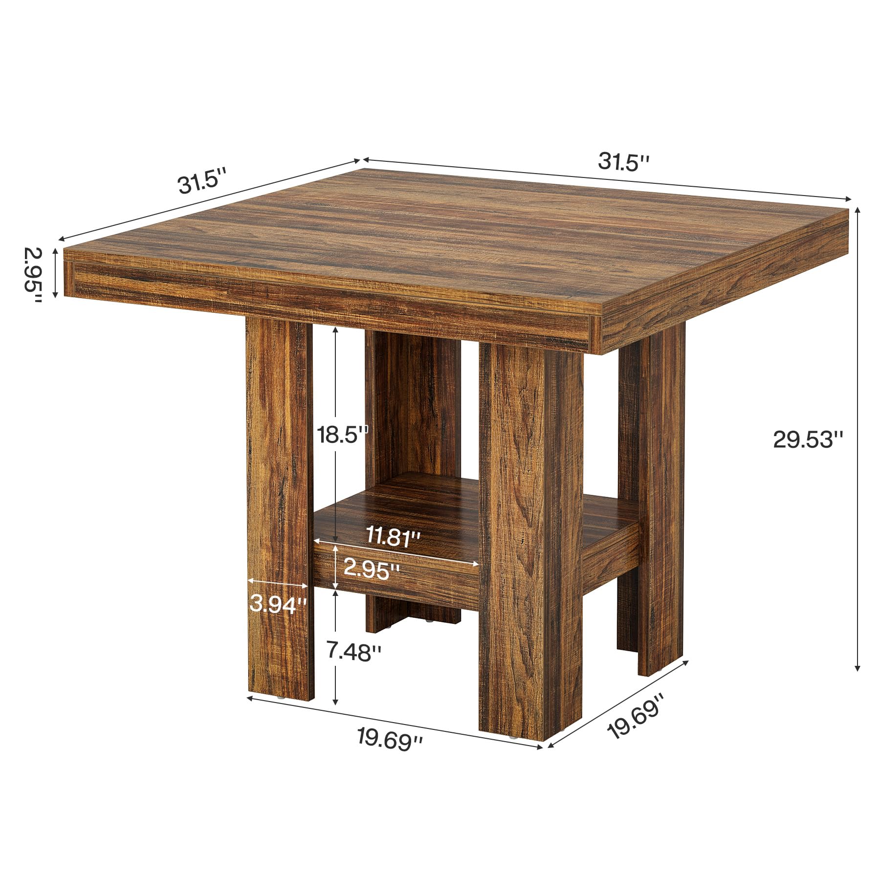 Tribesigns Mesa de Comedor, Mesa de Cocina, 80 x 80 x 75 cm, Mesa de Comedor para 2 Personas, Escritorio de Salón, para Comedor, Cocina, Industrial, Marrón
