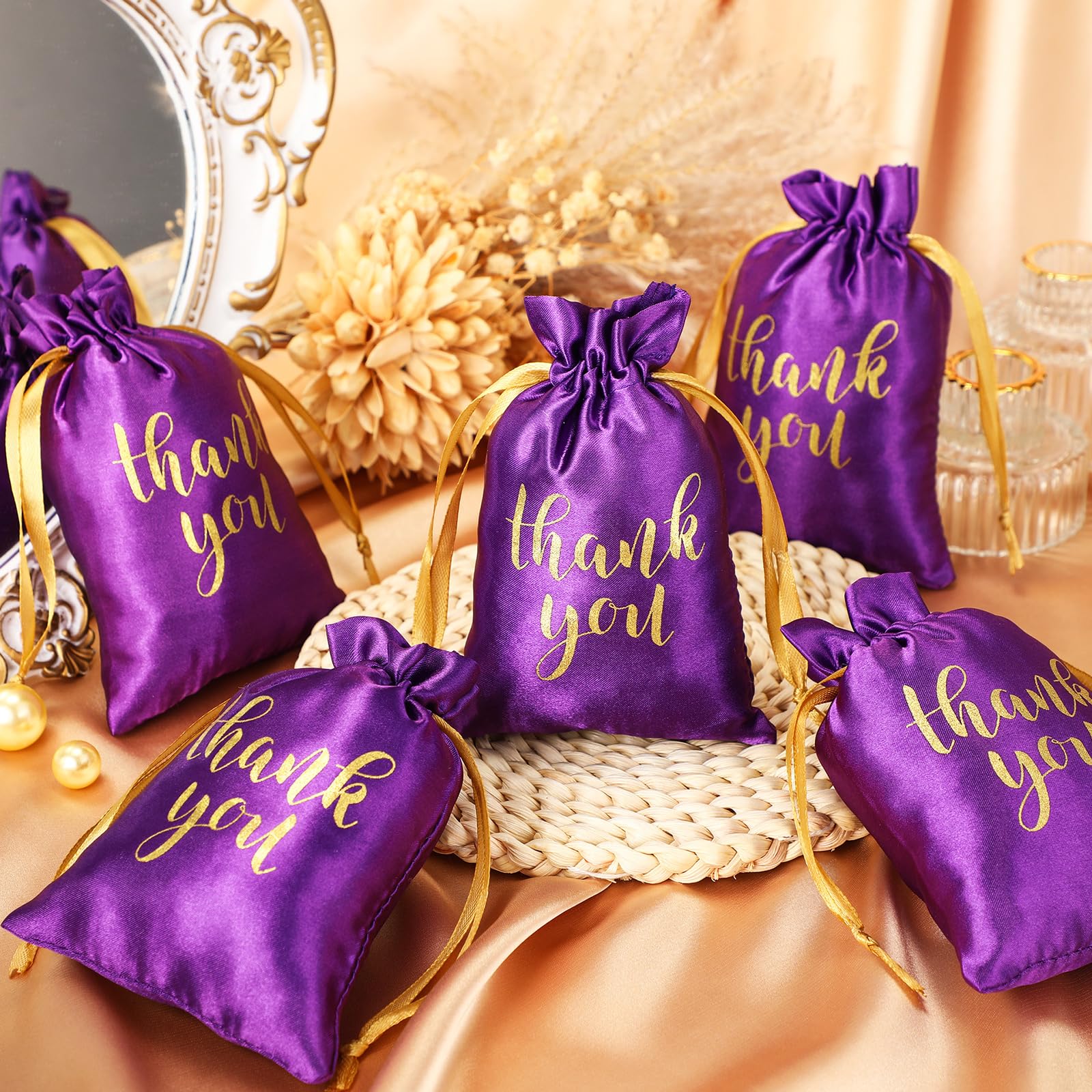 Sieral 50 bolsas de regalo de satén con cordón para joyas, bolsas de dulces para bodas, despedidas de soltera, bolsas de regalo para fiesta de cumpleaños, aniversario (morado, 4 x 6 pulgadas)
