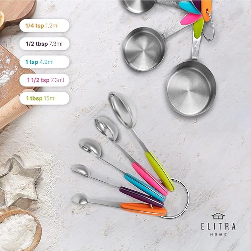 Miniatura 3 de Juego de tazas y cucharas medidoras de 13 piezas. Incluye 10 cucharas medidoras de acero inoxidable y 3 tazas medidoras de plástico