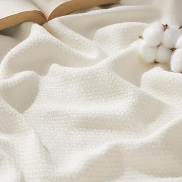 Bedsure 100% Cotton Blanket, Herringbone Weave, Throw XL, Cream