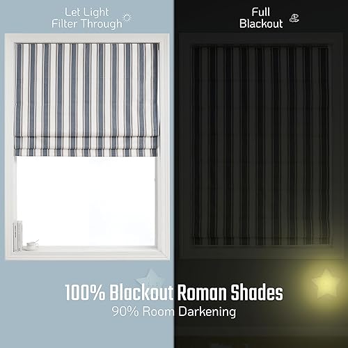 Miniatura 3 de Persianas romanas Everyday Celebration - 100% opacas, sin cables, persianas verticales con rayas para interior, persianas de tela tejida - Denim