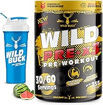 WILD BUCK Wild Pre-X3 Hardcore Pre-Workout Supplement With Creatine Monohydrate, Arginine Aakg, For Men & Women [30-60 Servings, Watermelon Twist, 255 grams] Free Shaker, Powder