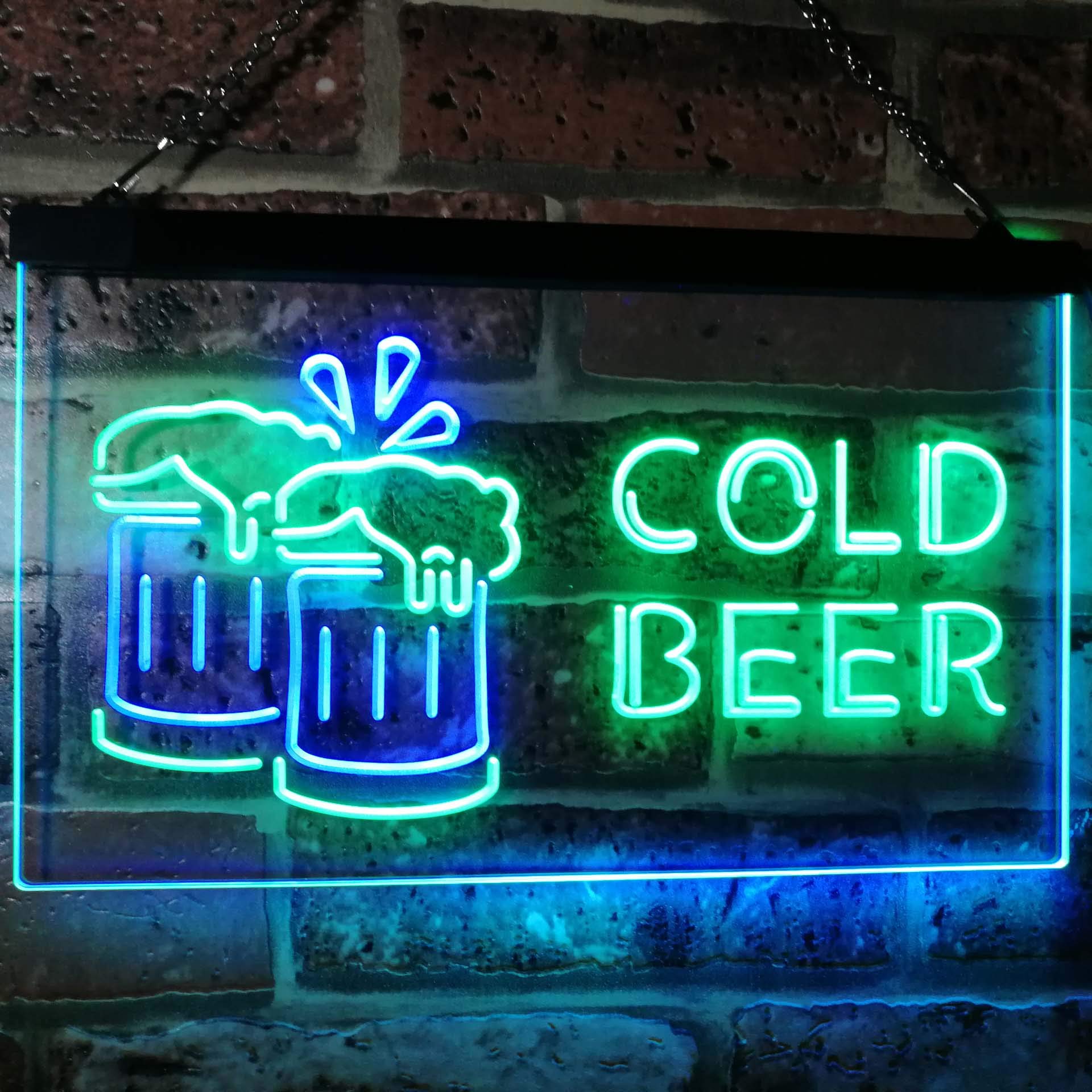 ADVPRO Cold Beer Bar Pub Club Décor Dual Color LED Neon Sign Green & Blue 24