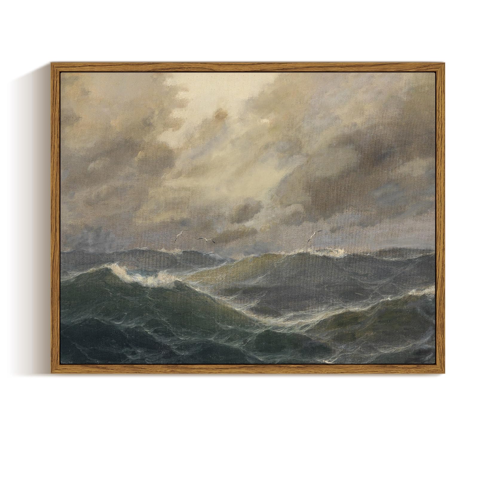 ARPEOTCY Vintage Ocean Framed Wall Art, Roaring Sea Wave Landscape Canvas Paintings Art Decor Aesthetic, Retro Nautical Explore Wall Pictures for Room Decoration, 11x14 Inch