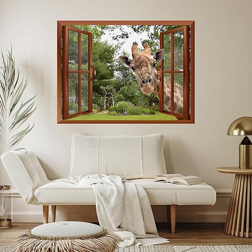 Miniatura 4 de wall26 Mural de pared extraíble con una jirafa curiosa metiendo su cabeza en una ventana abierta, 36 x 48 pulgadas
