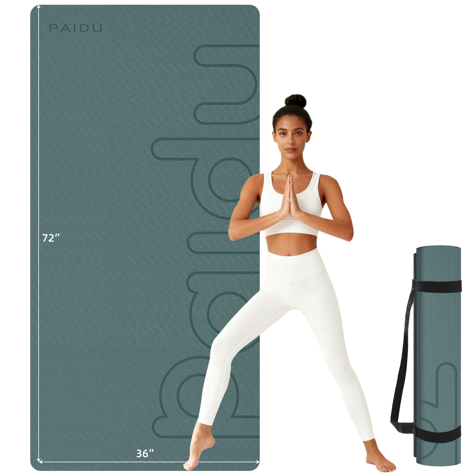 PAIDU Large Yoga Mat, 72"x36"x2/5" POE Non-Slip Exercise Mat | 10MM Thick, POE, non‑slip, ideal for home gym, yoga, pilates, fitness &amp; floor use