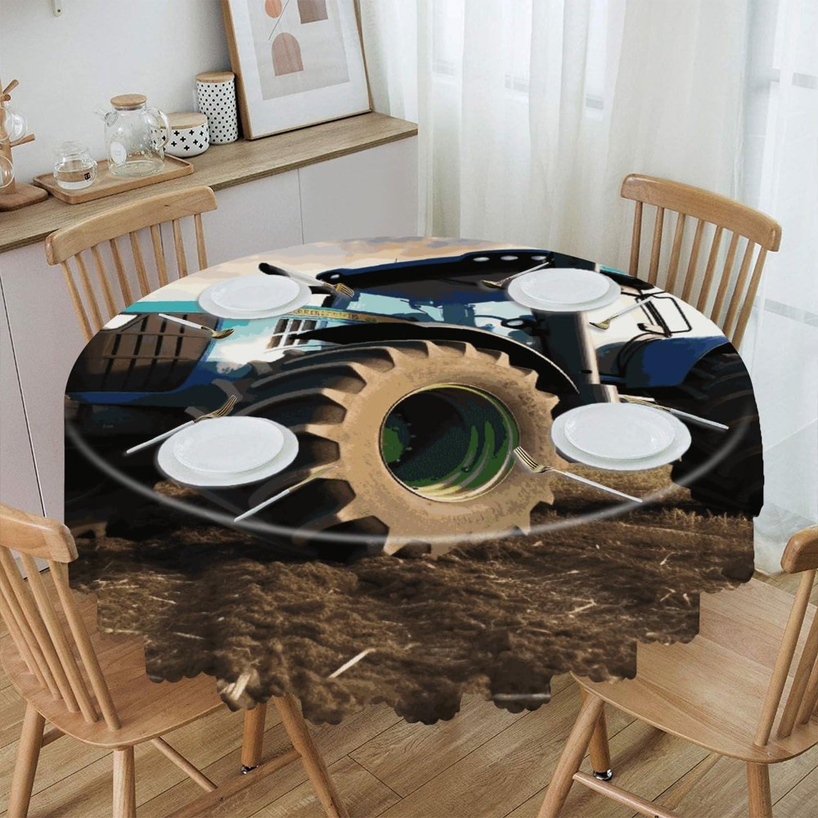 JTREHY Farm Tractor Round Tablecloth 60 Inch Water Resistant Spill Proof Washable Polyester Table Cloth Wipeable Washable Table Cover for Buffet Tables Holiday Party Dinner