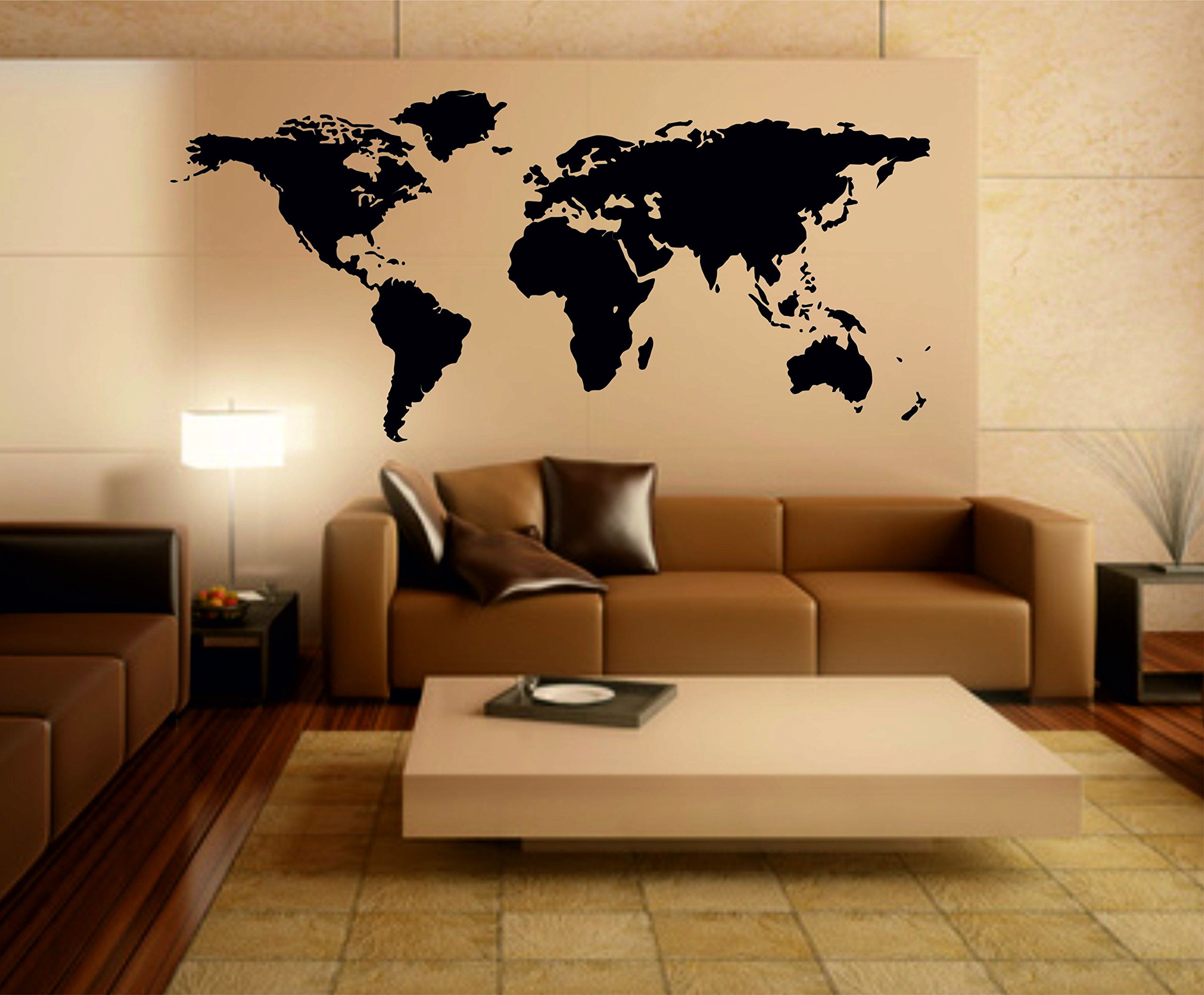 Wandtattoo Weltkarte World Map Motiv II XXXL Premium Seidenmatt Groß 220x114cm Wandsticker Wandaufkleber FARBE: Haselnußbraun