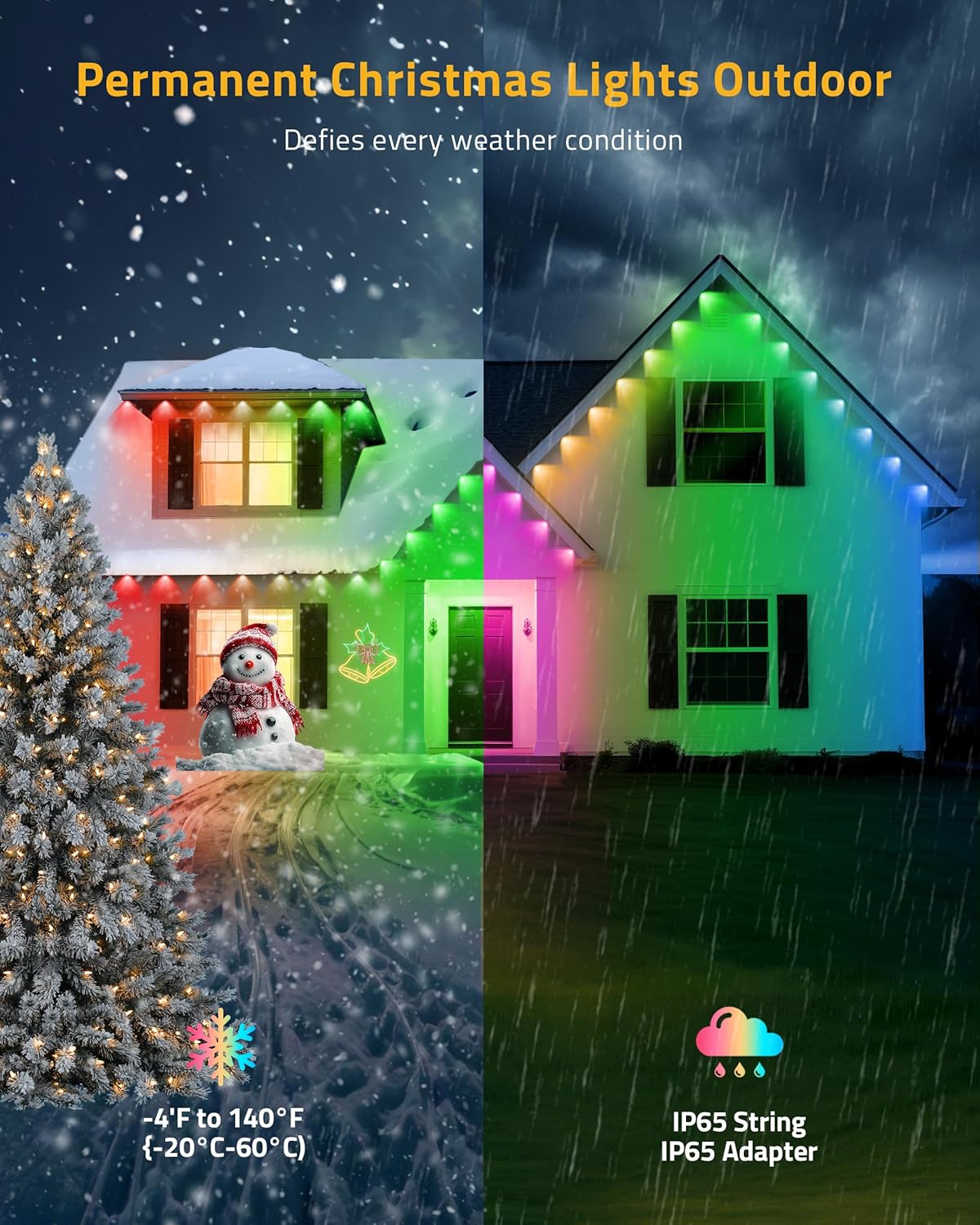 Permanent Outdoor Lights, 111FT Smart Black Christmas Lights with App Control, IP65 Waterproof Eternity Eaves Lighting with 72 RGB LED Lights for Outside Roofline Decor, Party, Holiday Xmas