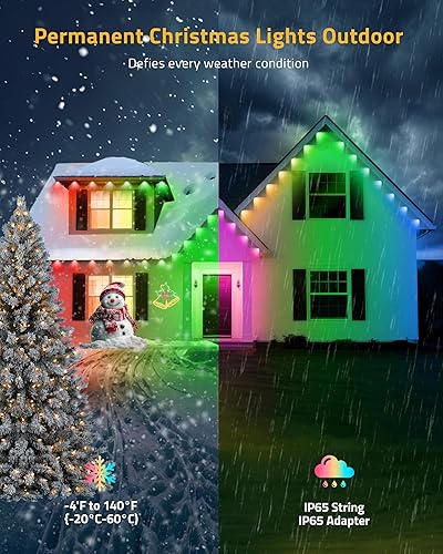 Miniatura 4 de Luces Permanentes para Exteriores, Luces de Navidad Negras Inteligentes de 111 Pies con Control por Aplicación, Iluminación de Aleros Eternity