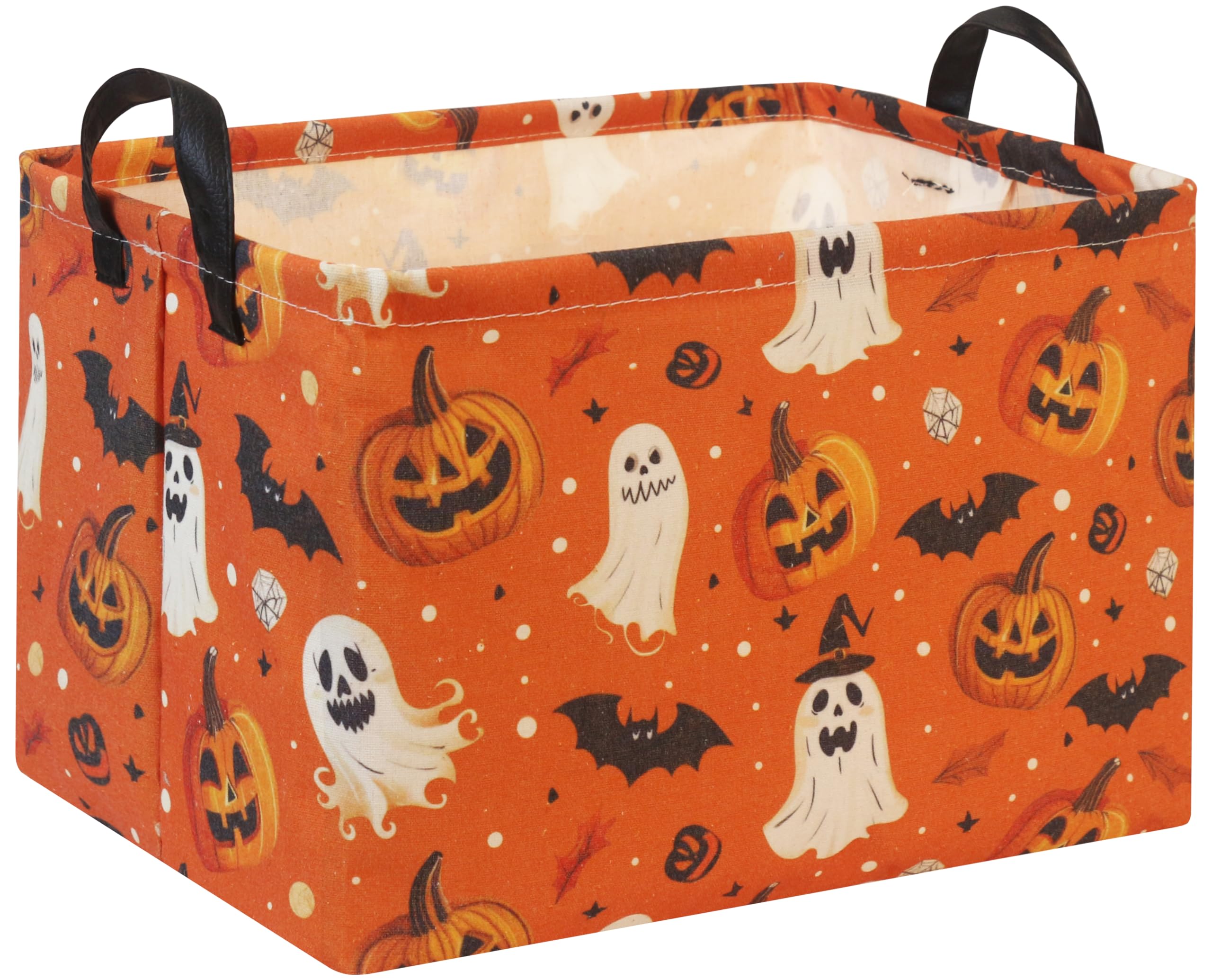 Rectangular Halloween Basket for Boys and Girls Kids Trick or Treat Pumpkin Basket for Halloween Parties Cute Storage Bin Organizer Box Room Decor(Yellow Pumpkin Ghost)