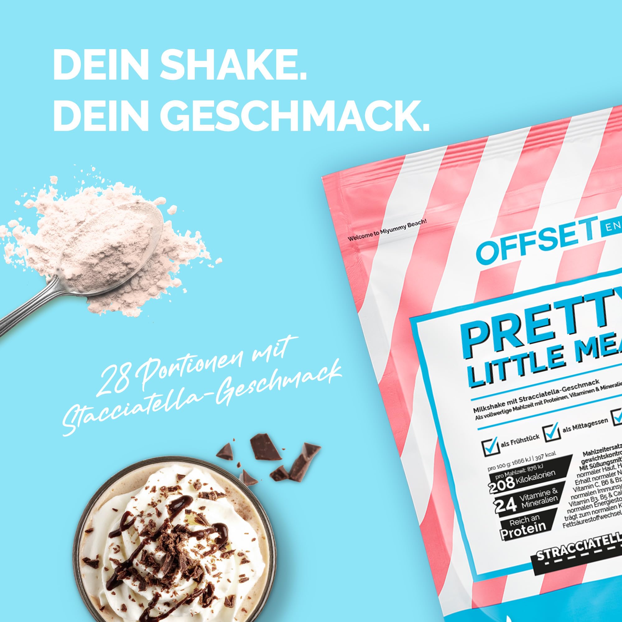 OFFSET Nutrition Abnehm Shake Stracciatella Cream [nur 208 KCAL pro Shake] - 28 Portionen | Mahlzeitersatz | Diät Shake mit 24 Vitaminen & Mineralien | Glutenfreie Trinkmahlzeit