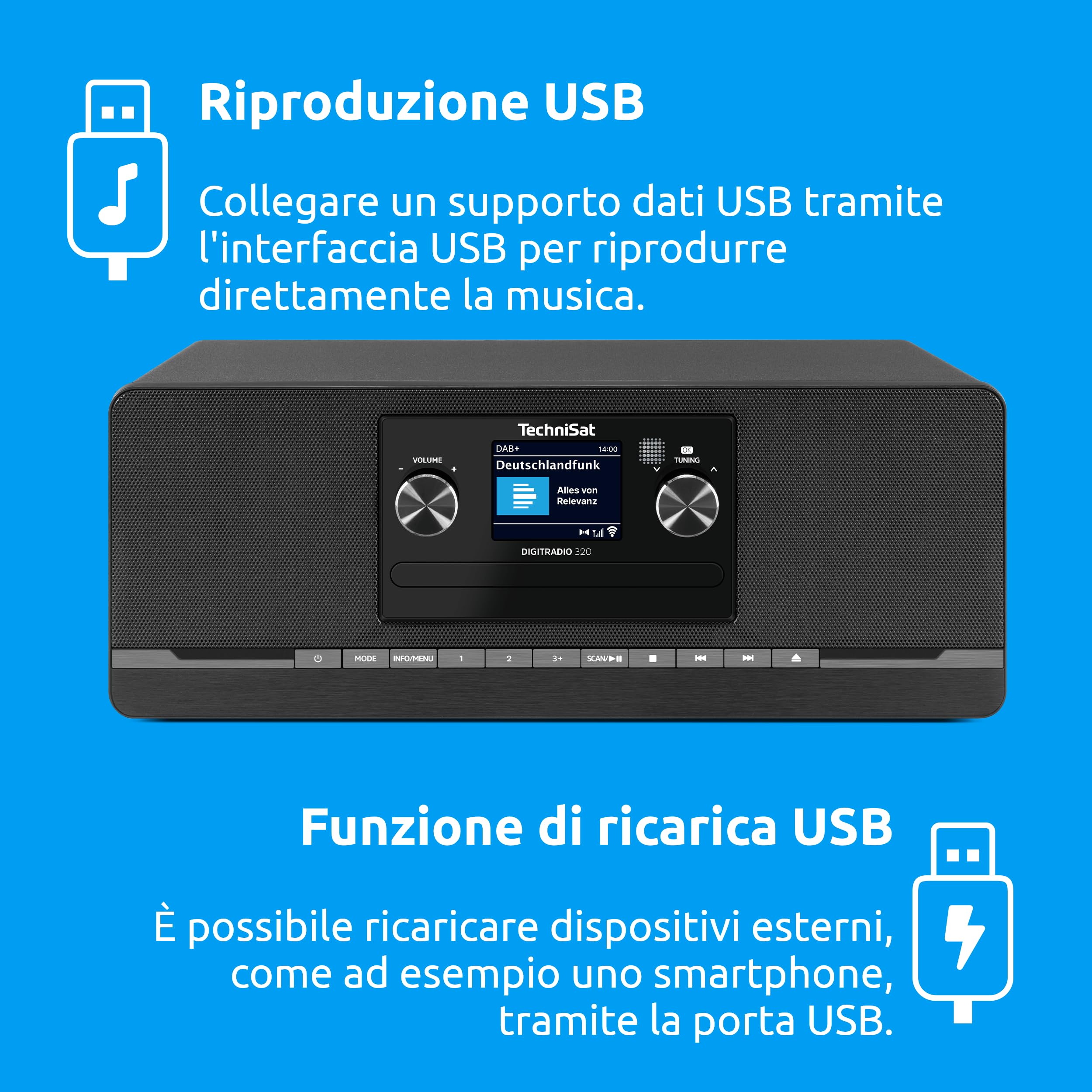 TechniSat DIGITRADIO 320 Radio digitale DAB+ FM CD Bluetooth USB 2×5W RMS TFT