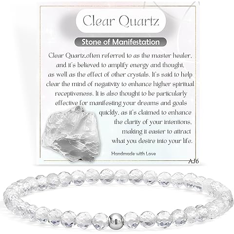 Farfume Beaded Bracelets for Women, Christmas Stocking Stuffers, Handmade Natural Stone 4mm Beads 925 Sterling Silver Stretch Bracelets, Chakra Crystal Gemstone Jewelry Gifts