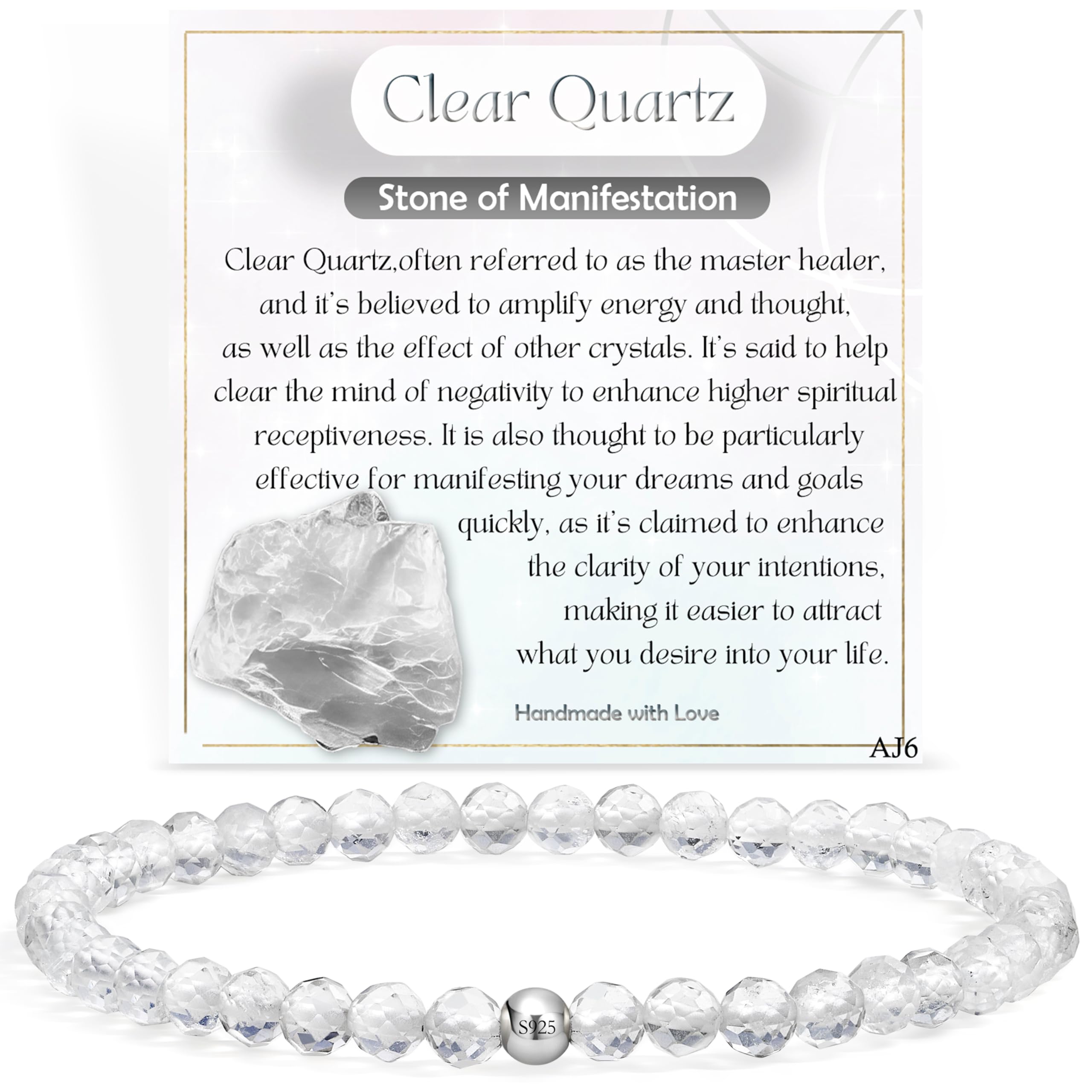 Farfume 4mm Edelstein Perlen Armband für Frauen, Kristall Silber 925 Naturstein Schmuck Elastisch Armbänder Damen, Chakra Spirituelle Charms Armbänder Valentinstag-Geschenke